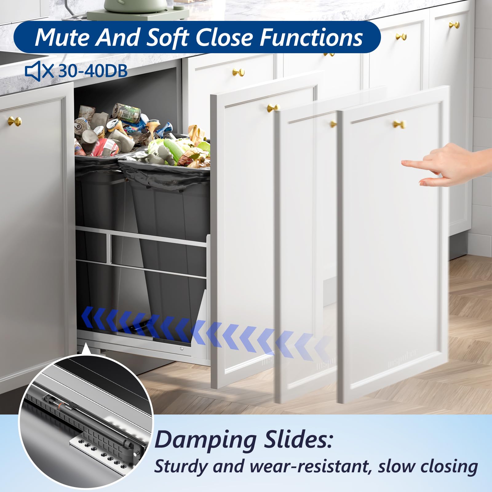 Dual 40QT Pull Out Trash Can Under Cabinet with Soft (2 Count)