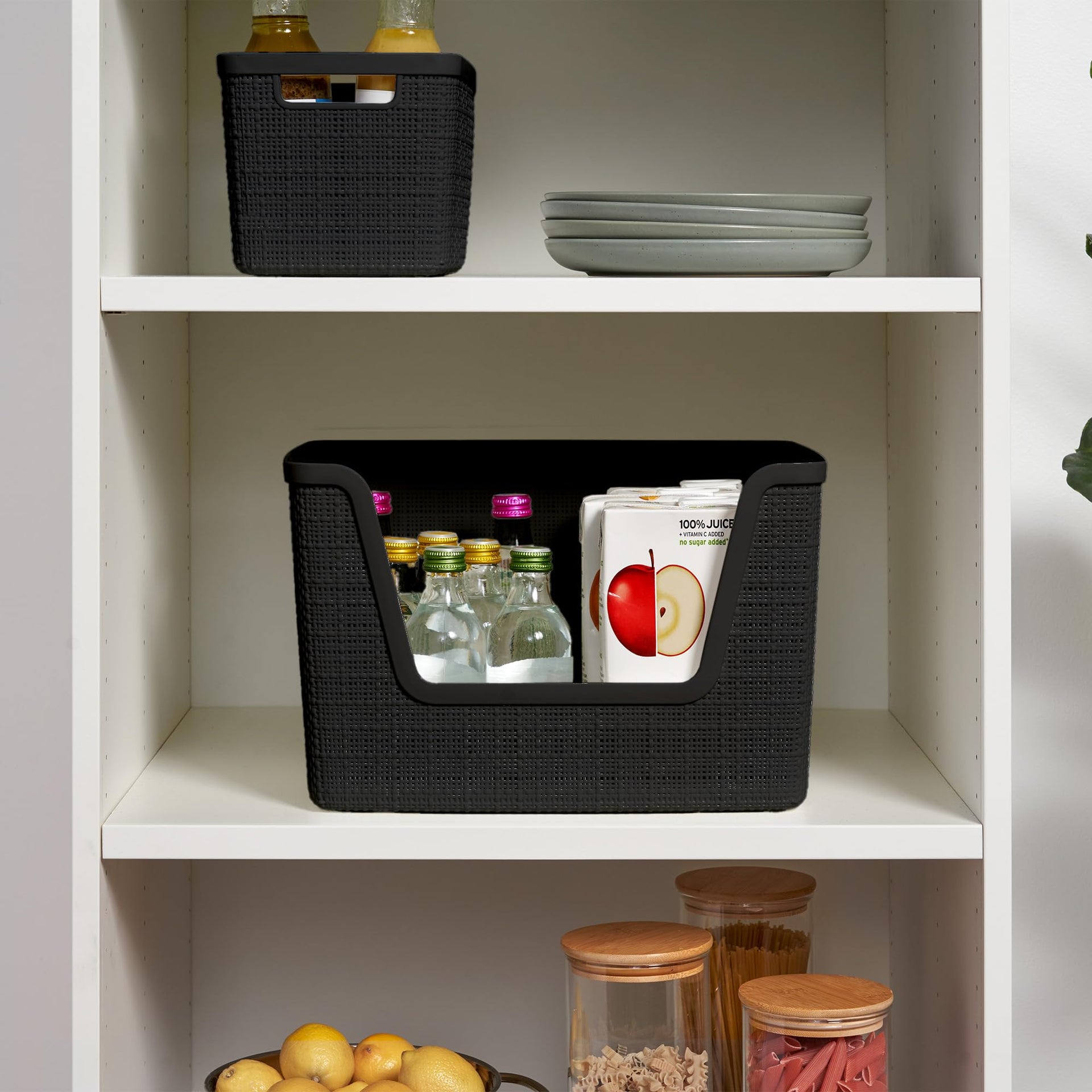 Set of 4 Large 18L Easy Access Jute Decorative Plastic Organization and Storage Baskets (4 Count)