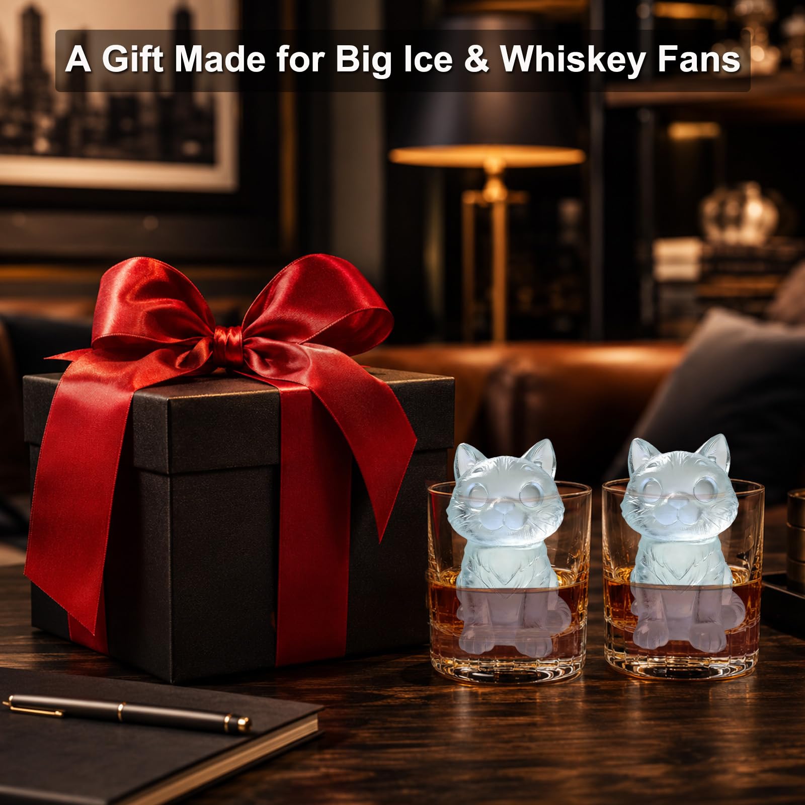 3D Cat Ice Cube Silicone Molds Tray for Whiskey (2 Count)