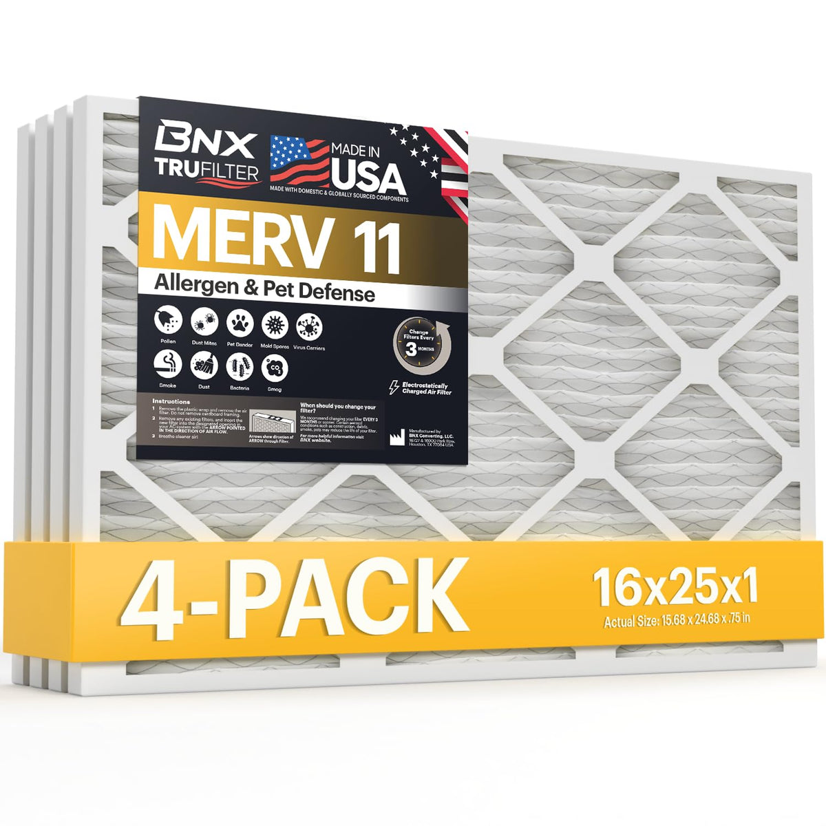 TruFilter 16x25x1 Air Filter MERV 11 (4 Count)