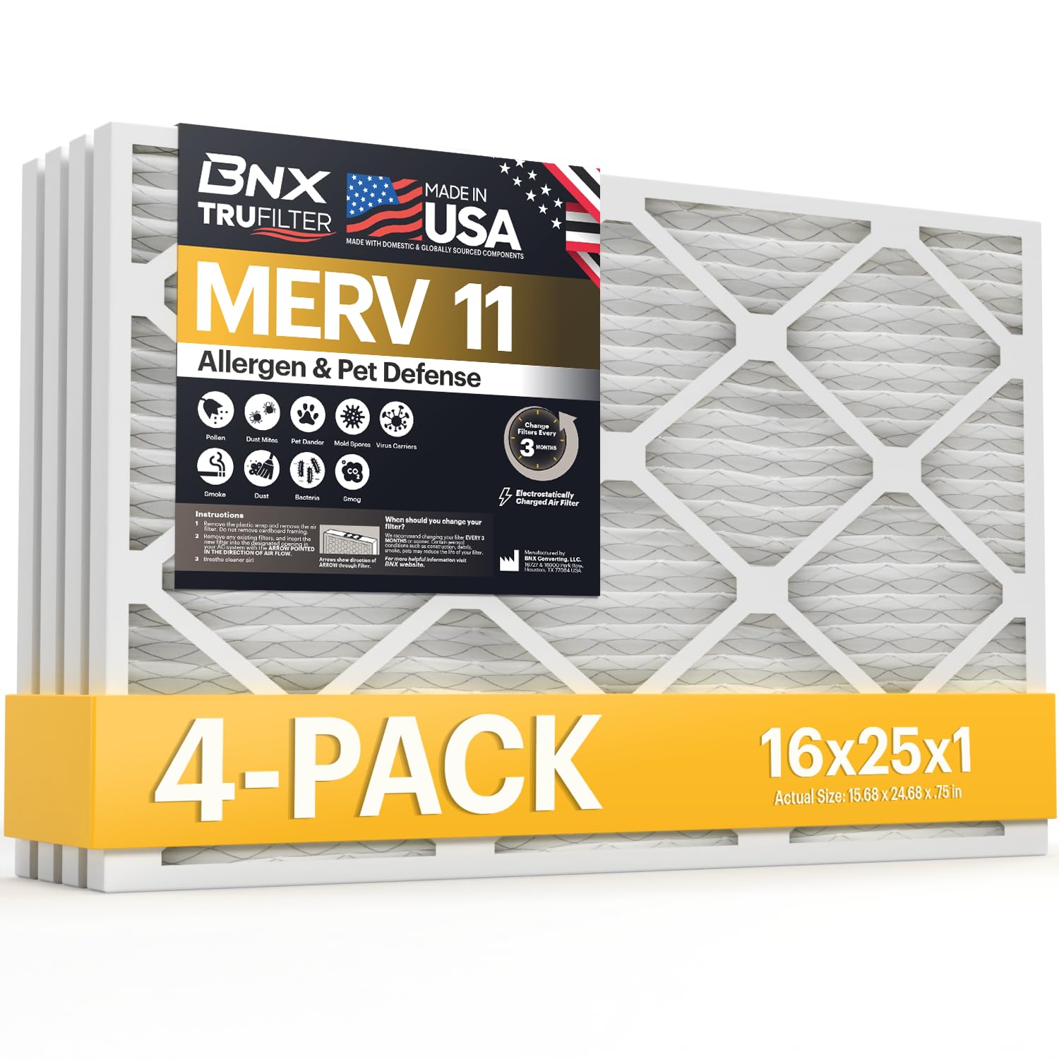 TruFilter 16x25x1 Air Filter MERV 11 (4 Count)