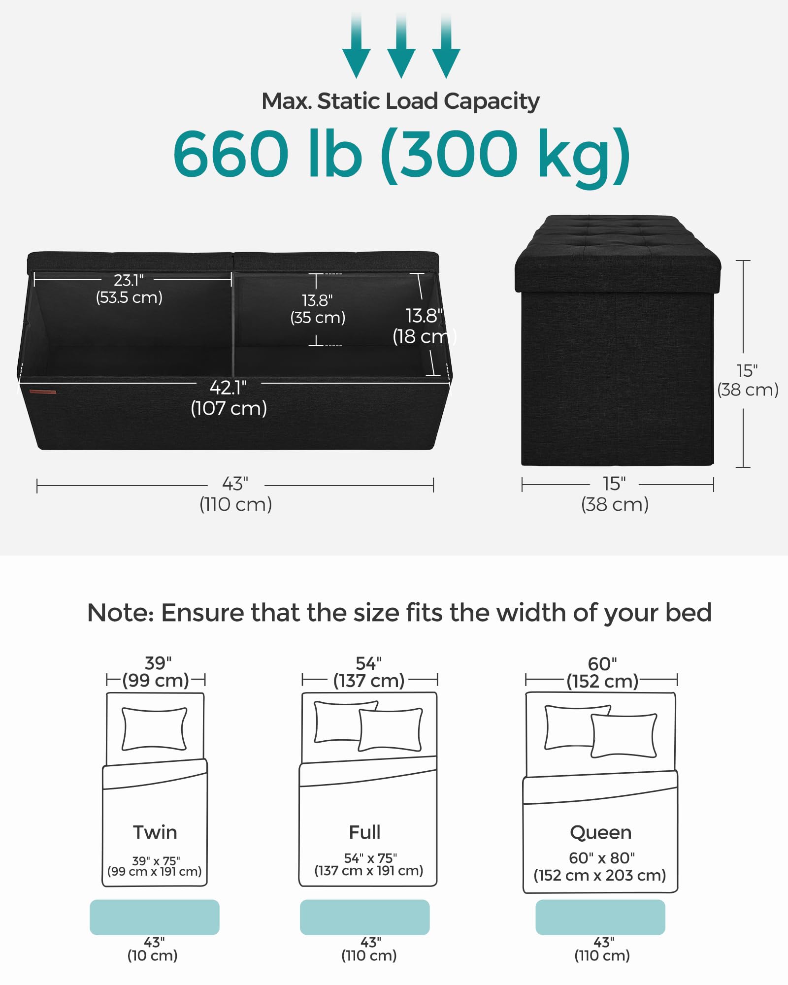 43.3 Inches Folding Storage Ottoman Bench