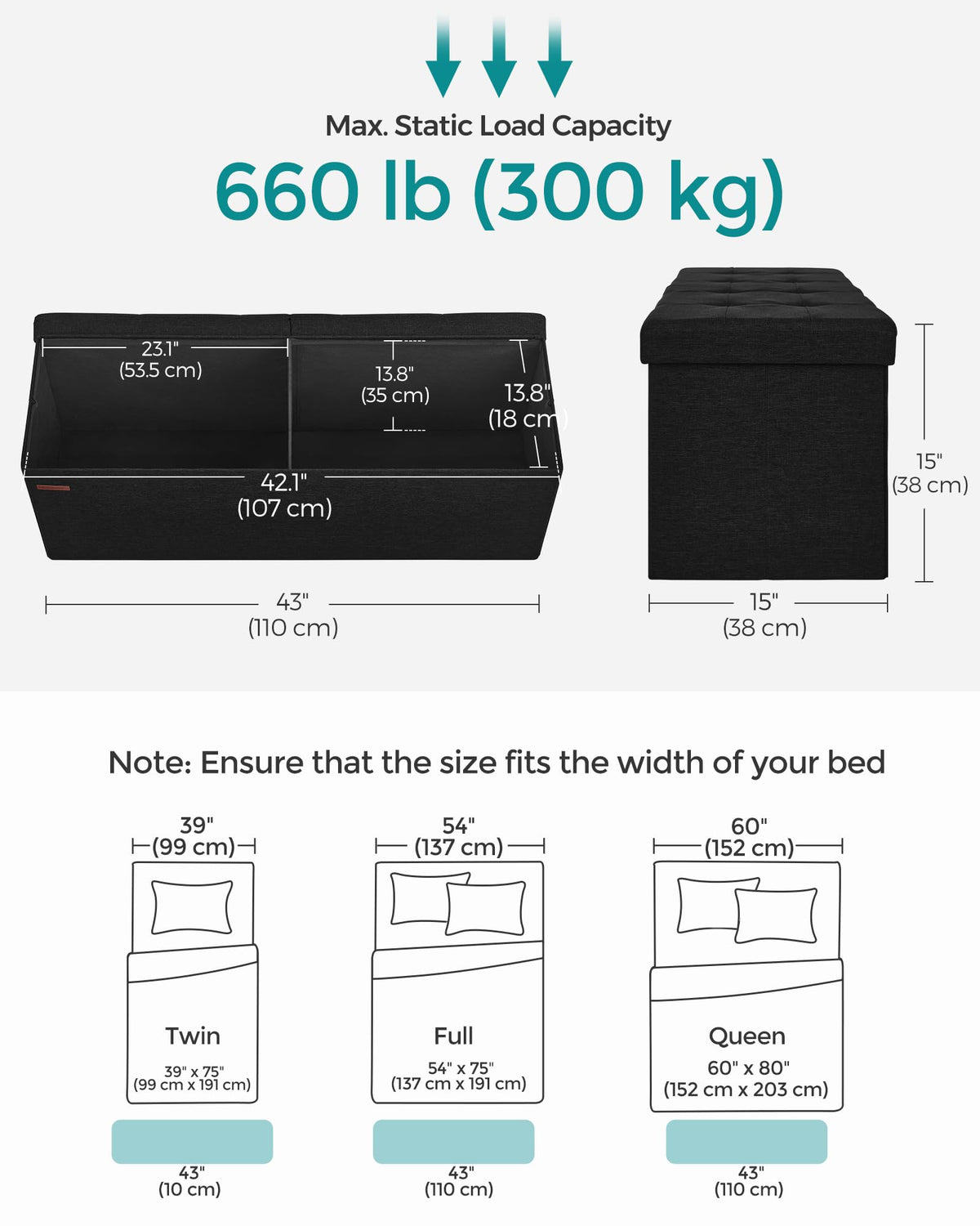43.3 Inches Folding Storage Ottoman Bench