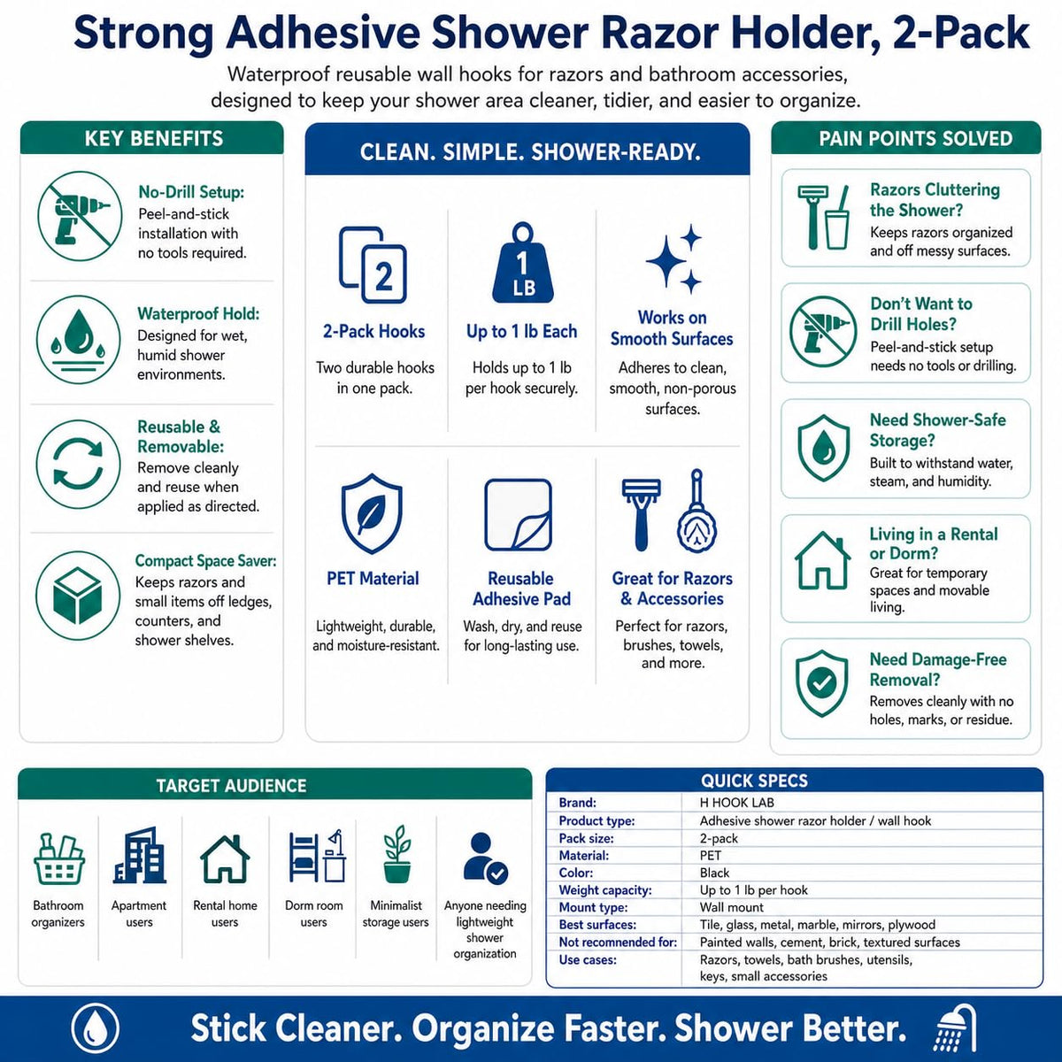 Hook LAB Shower Razor Holder (2 Count)