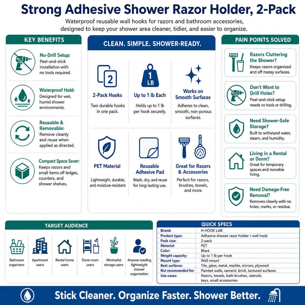 Hook LAB Shower Razor Holder (2 Count)
