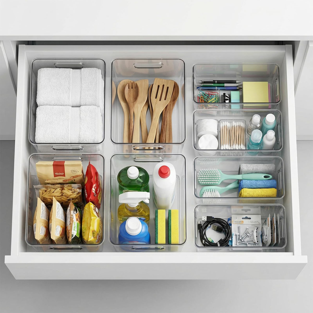 8 Pack Clear Plastic Storage Organizer Bins