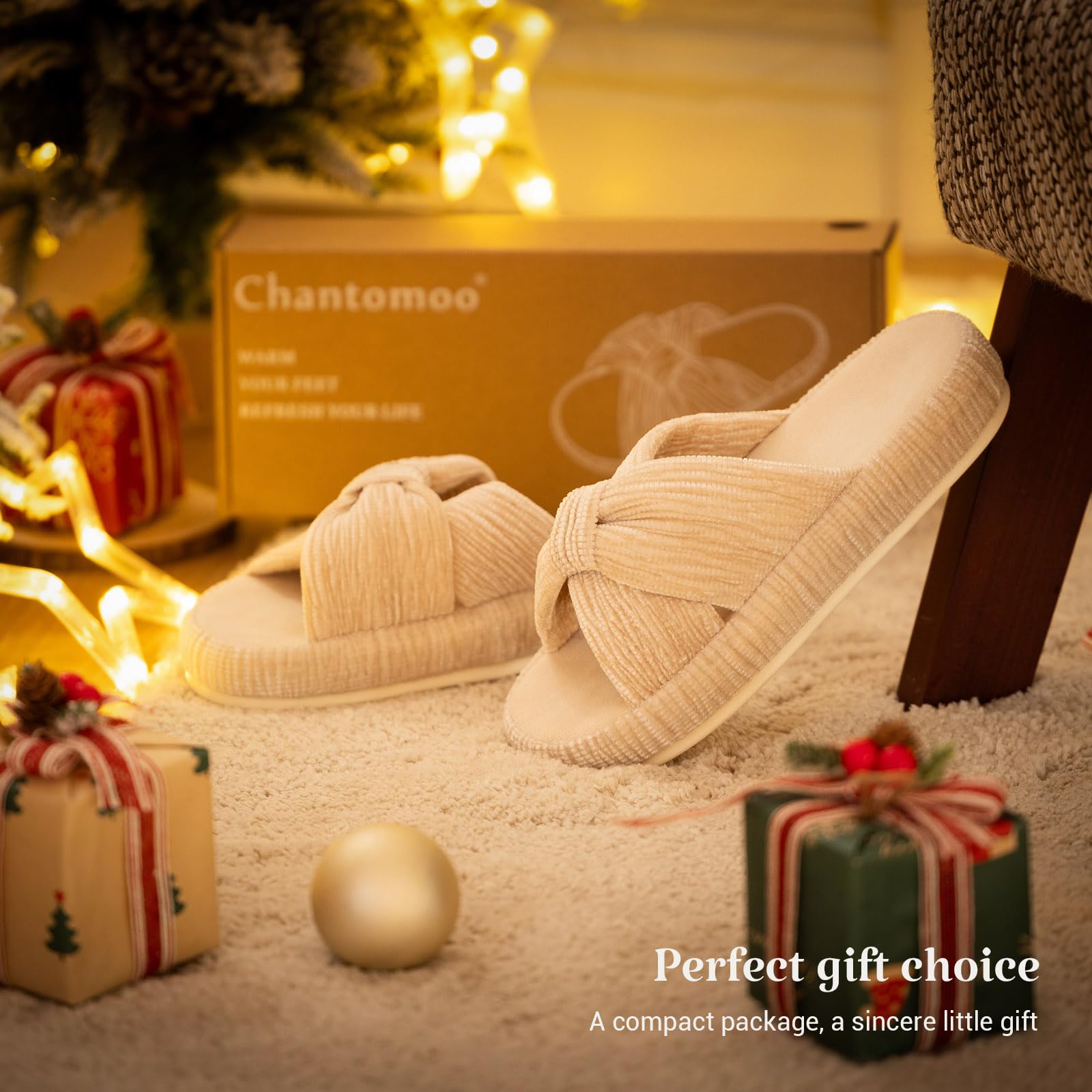 Slippers for Women Memory Foam House Bedroom Bow Crossbands Pearlescent Slipper Shoes Comfy Trendy Gift Slippers Beige Size 7 8 6.5