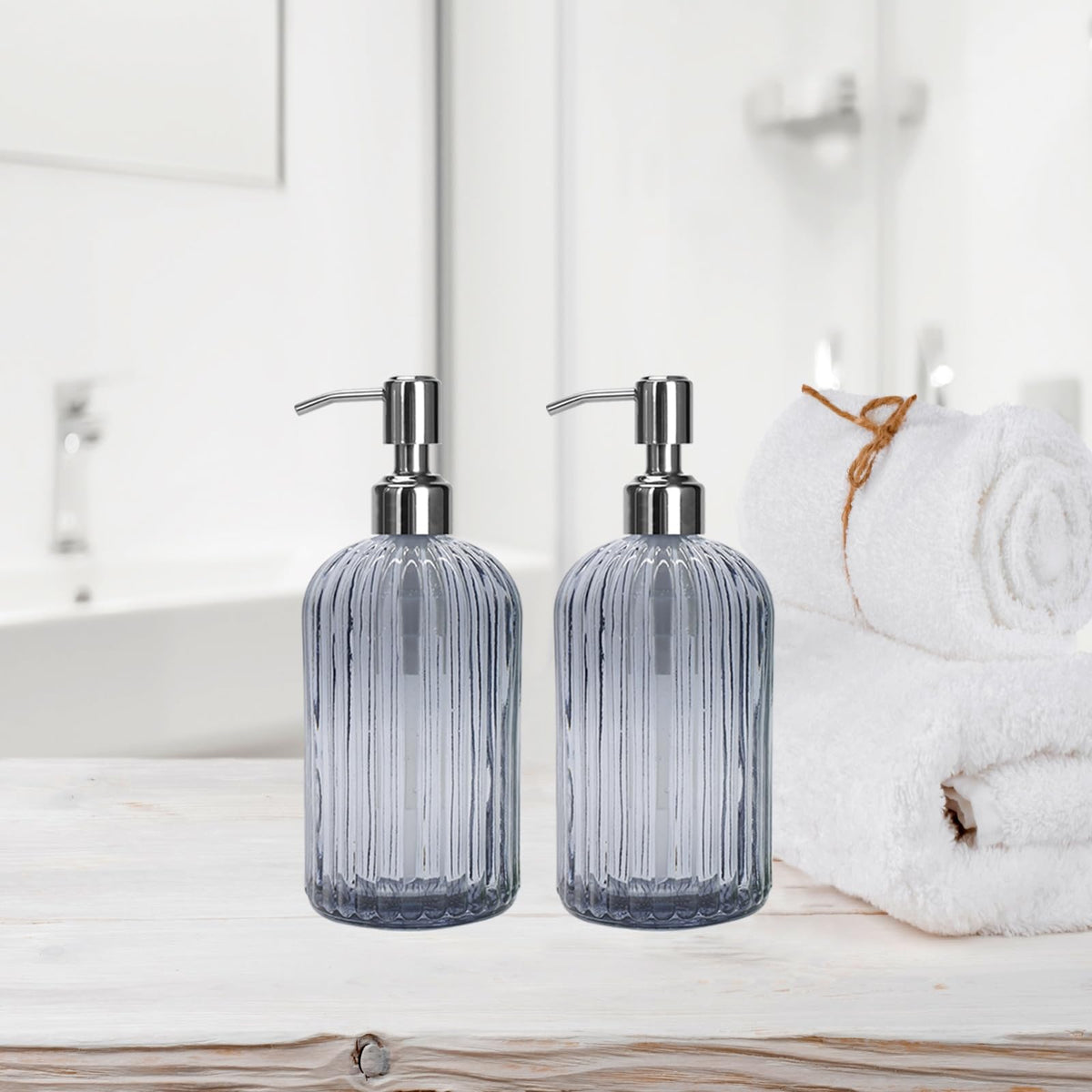 Grey Glass Soap Dispenser 18 oz (2 Count)
