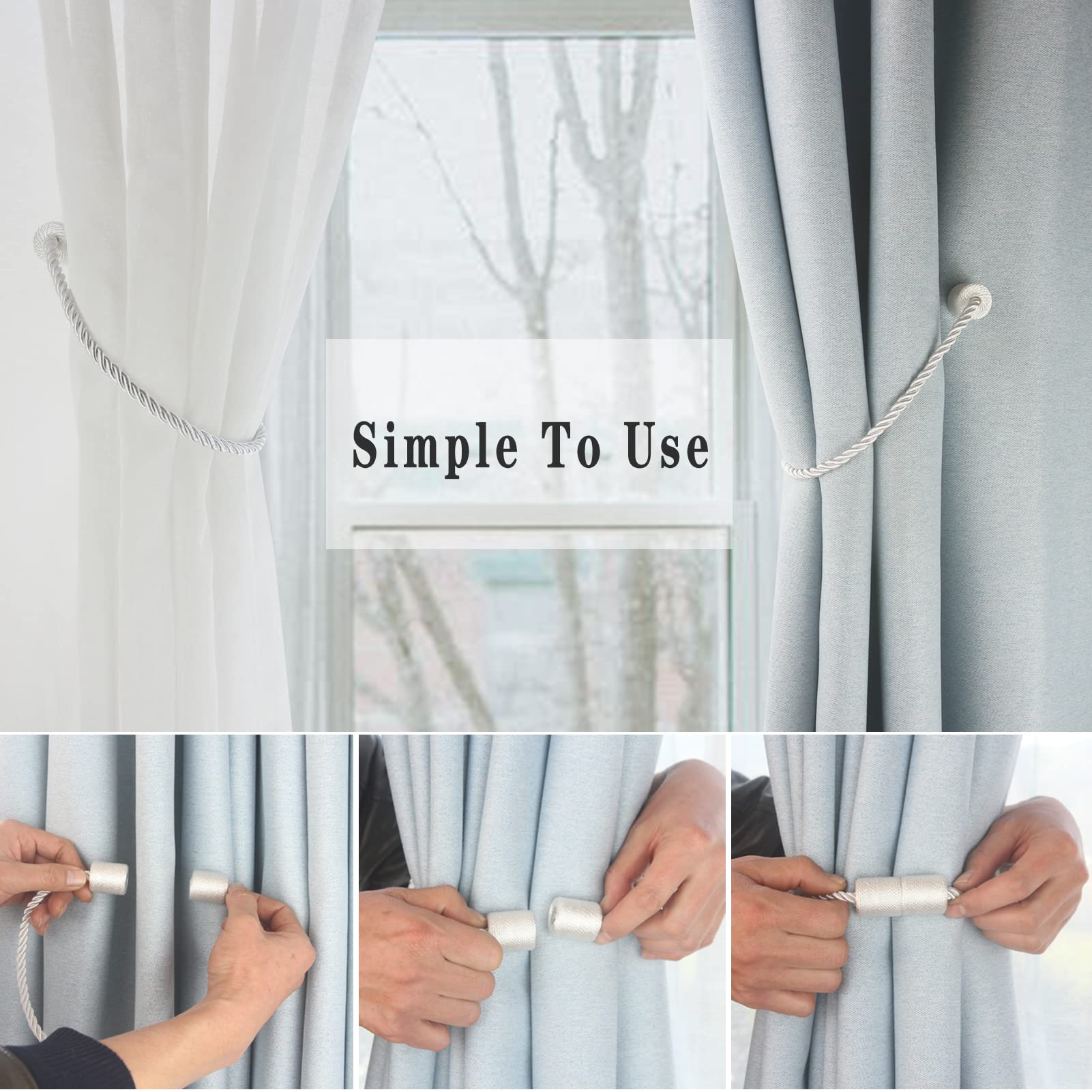 Magnetic Curtain Tiebacks Decorative Holdbacks Rope Tie Back Drapes Hangtty