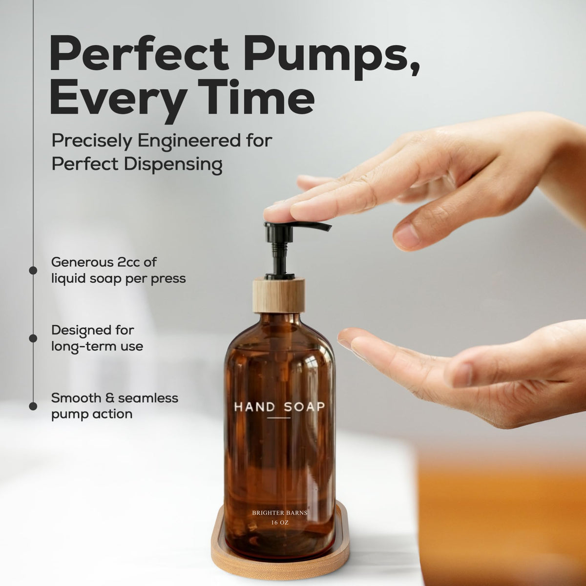Amber Glass Hand and Dish Soap Dispenser Set by Brighter Barns (2 Count)