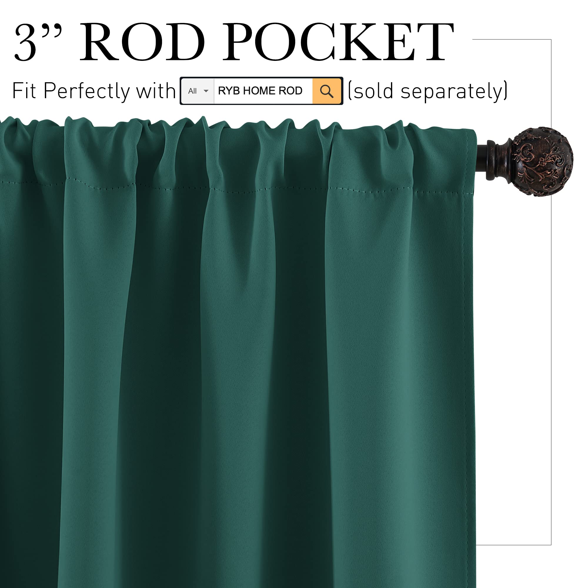 Short Hunter Green Blackout Curtains for Small Bedroom Window Cafe