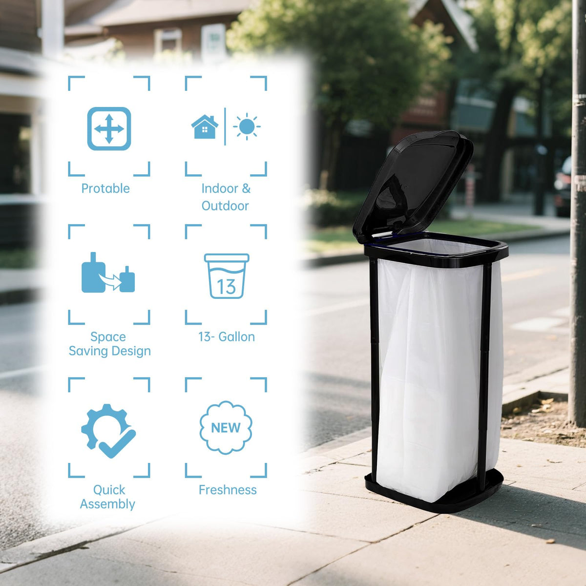 Collapsible Trash Bag Holder Portable Garbage Bin Holder Stand for Kitchen Outside High Capacity Plastic Outdoor Trash Can with Lid for Parties and Camping