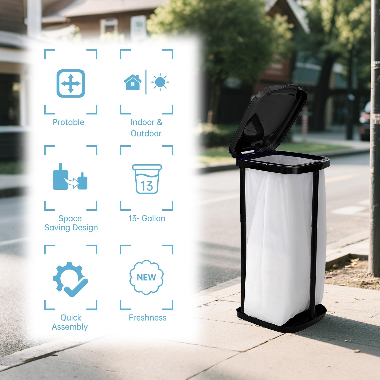 Collapsible Trash Bag Holder Portable Garbage Bin Holder Stand for Kitchen Outside High Capacity Plastic Outdoor Trash Can with Lid for Parties and Camping