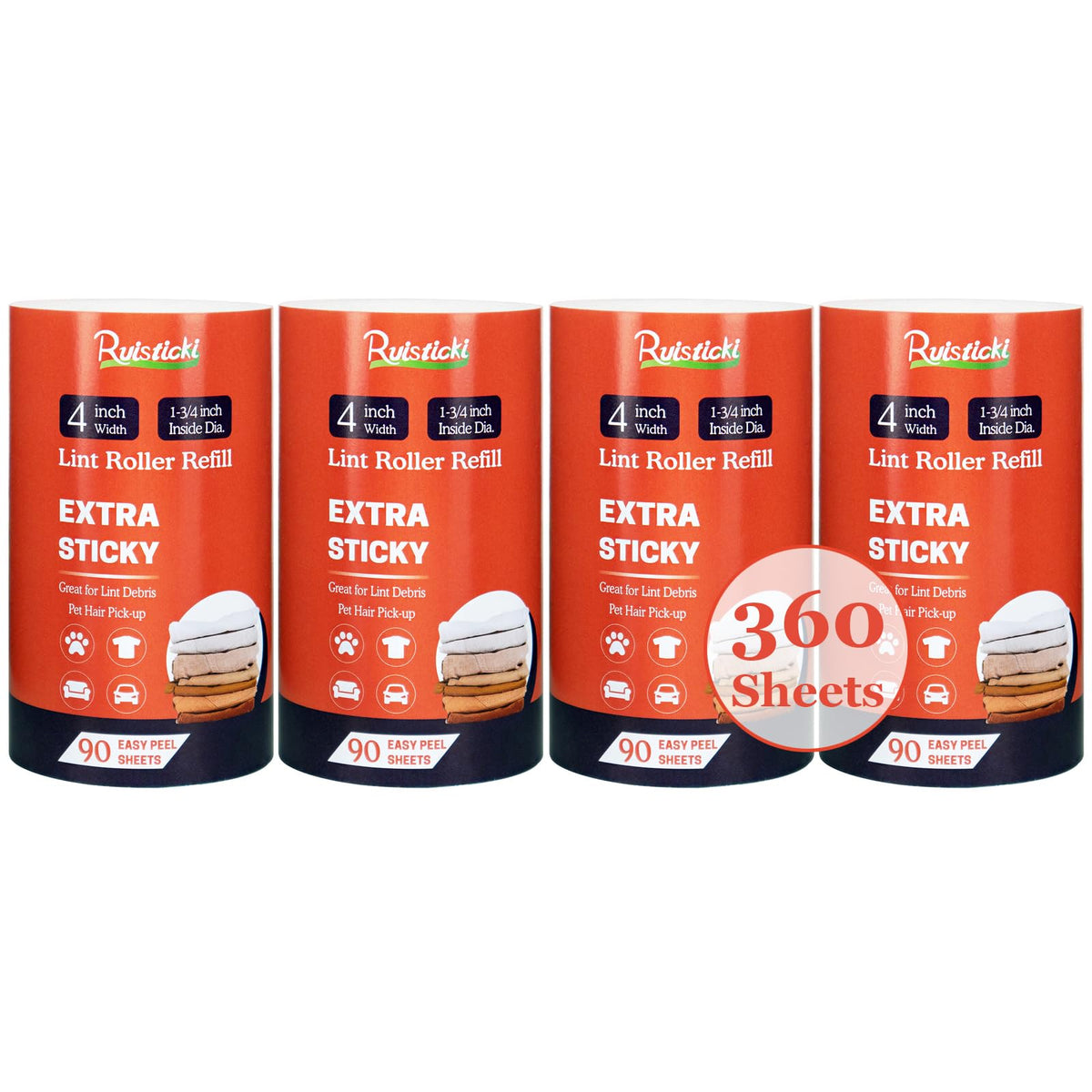4 inch Lint Roller Refills Only for Scotch Brite (360 Sheets Total)