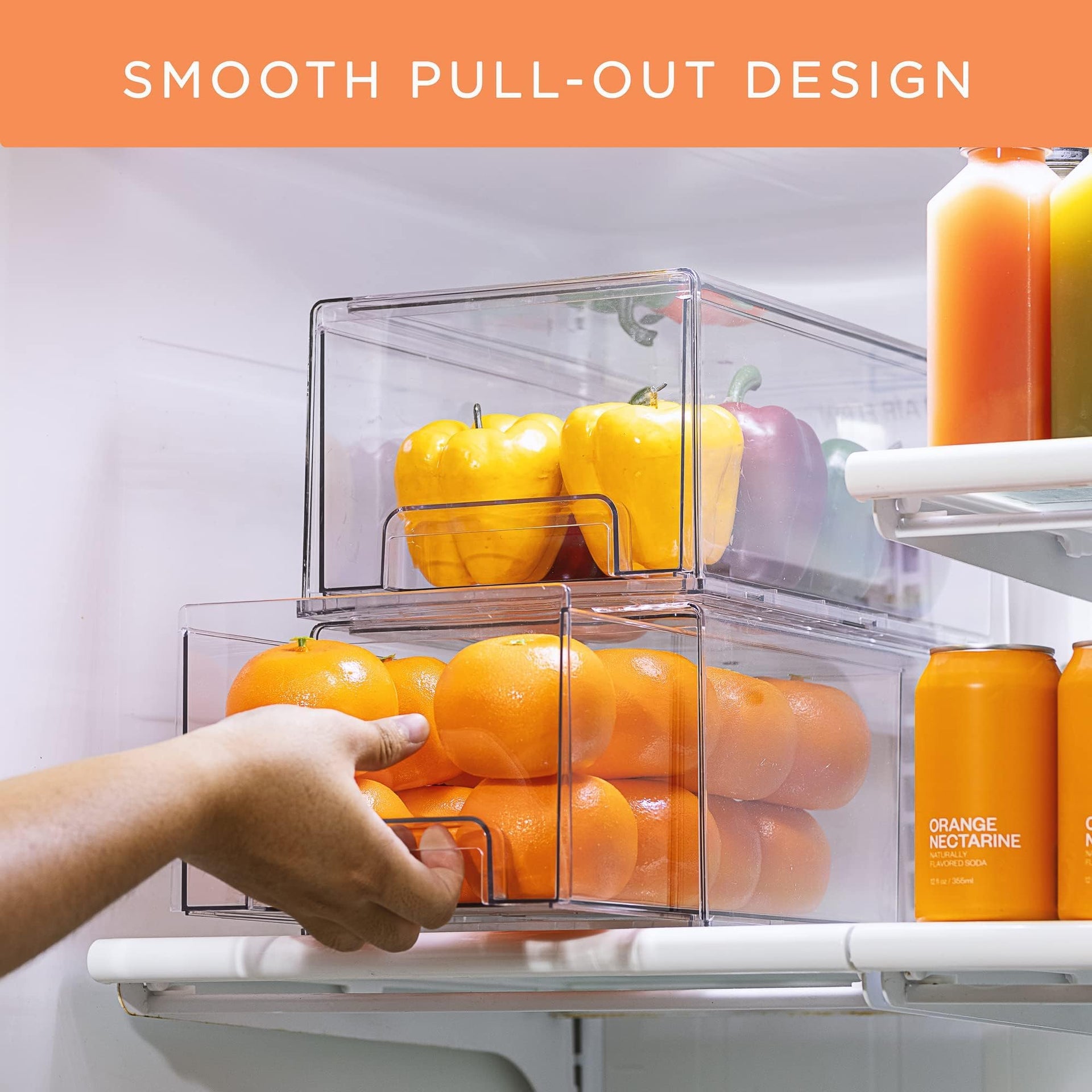 Plastic Storage Bins Stackable Clear Pantry Organizer Box Bin for Organizing Kitchen Fridge (6 Count)