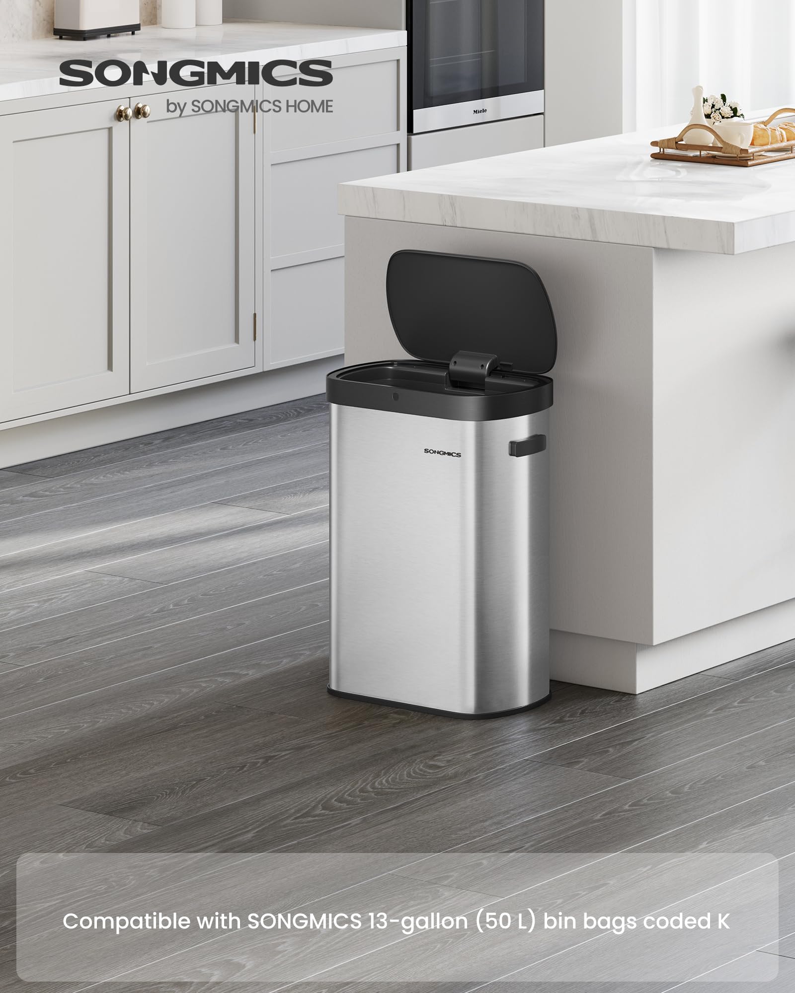 Trash Can, 13-Gallon, Stainless Steel, Soft-Close Lid