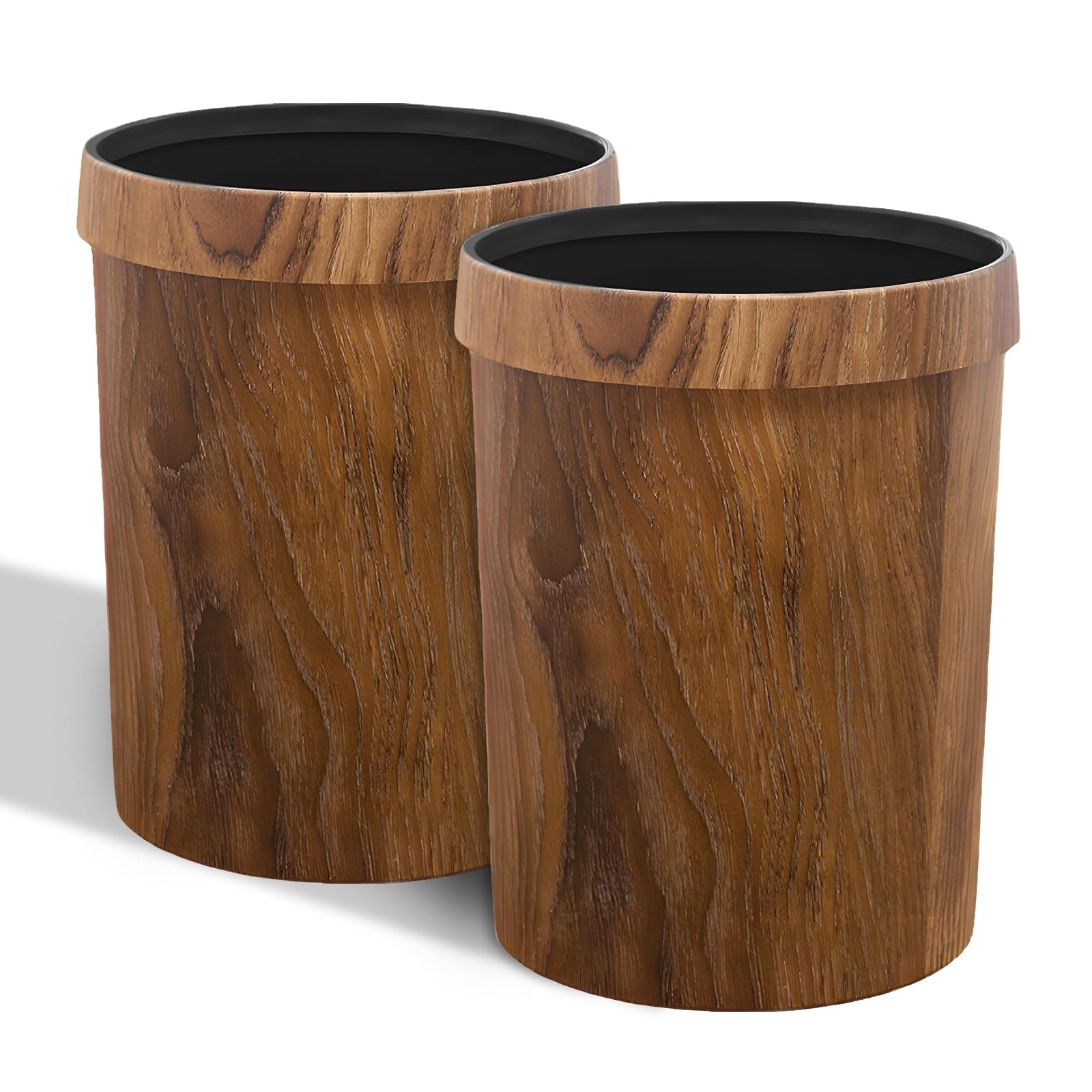 Wood Grain Plastic Trash Can Bedroom (2 Count)
