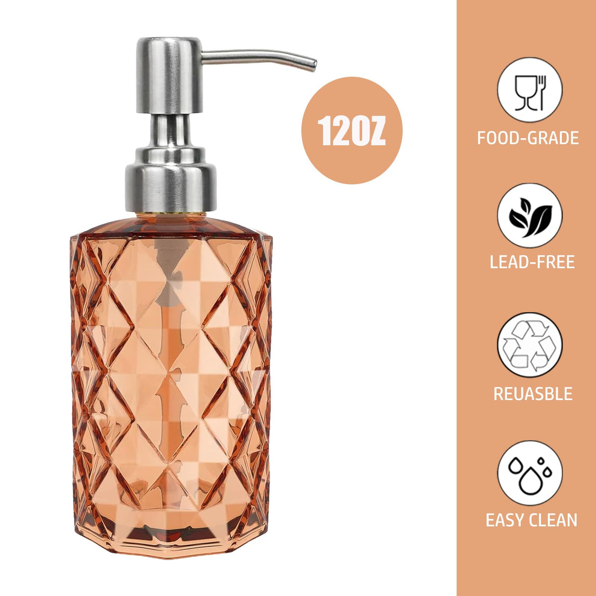 12Oz Amber Glass Soap Dispenser