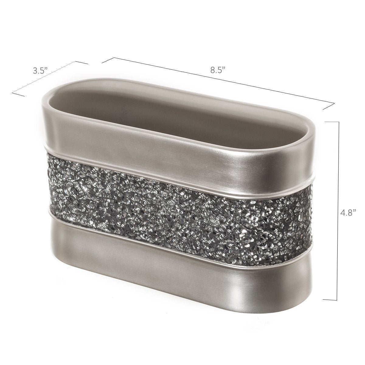 Crackled Glass Silver Toothbrush and Toothpaste Holder for Bathroom