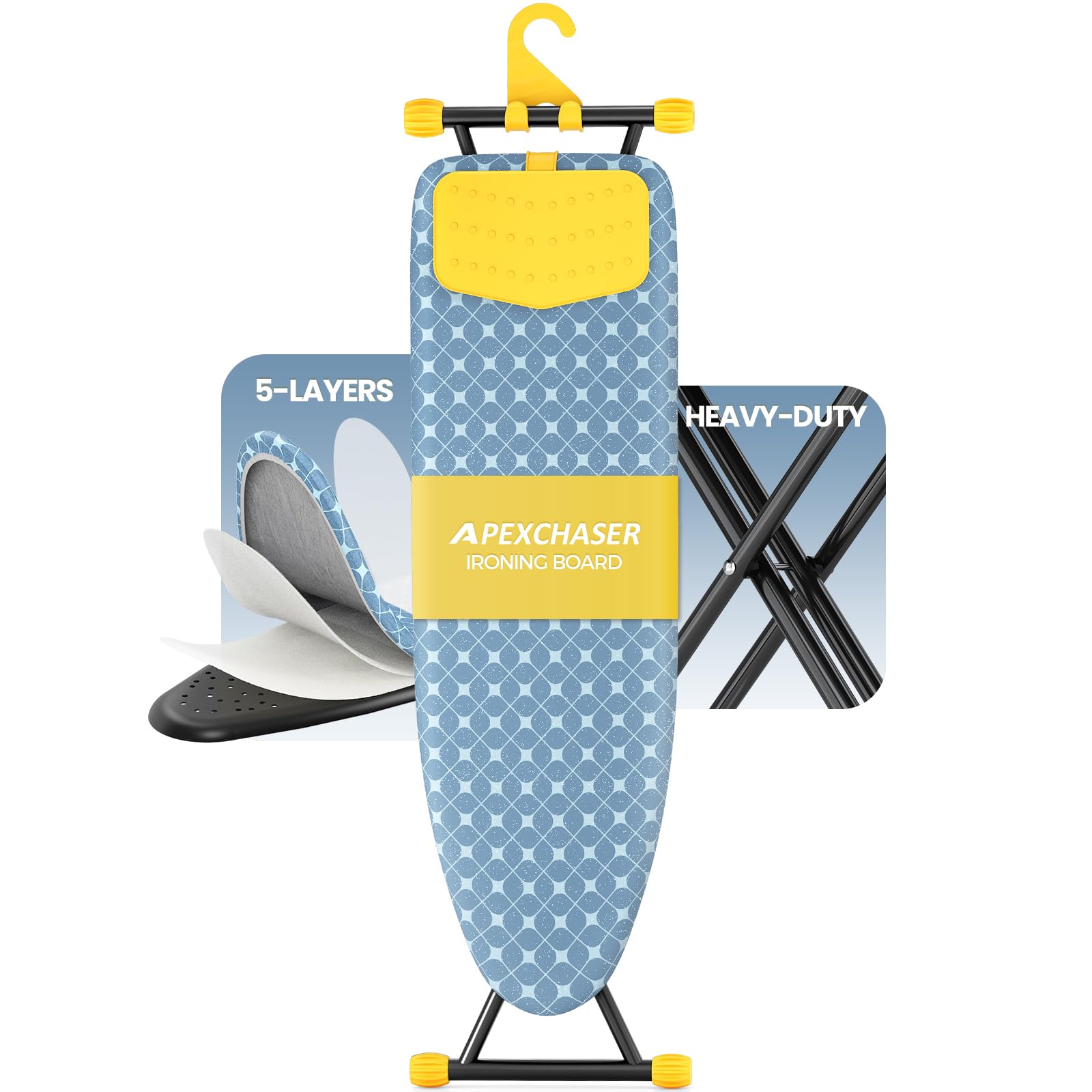 Foldable 7 Level Heigh Adjustable Ironing Board with Iron Rest