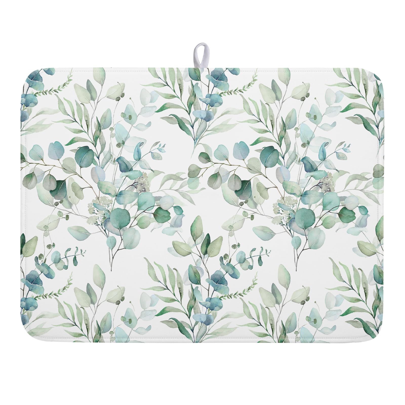 Sage Green Leaves Dish Drying Mats for Kitchen Counter 18x24 Inch