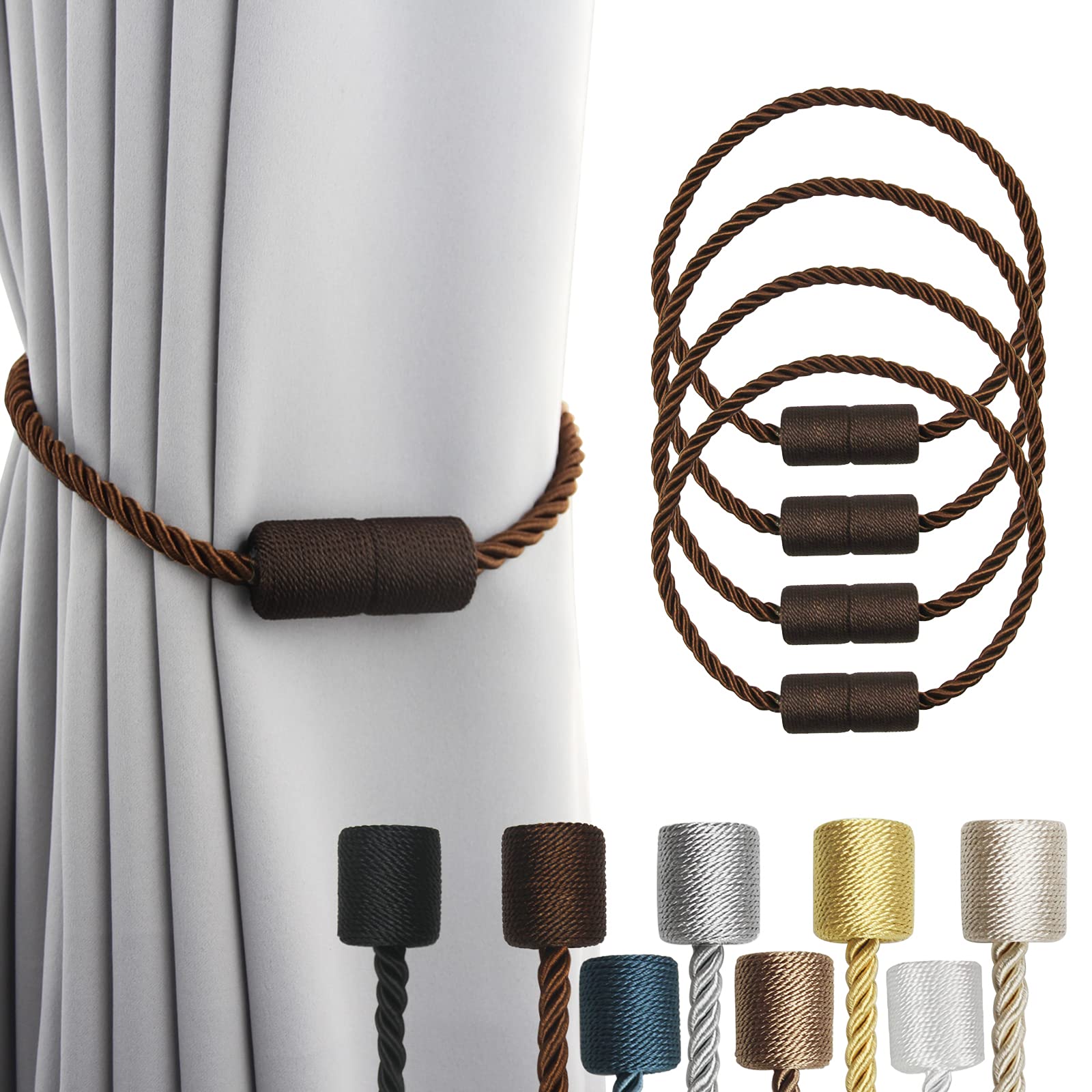 Magnetic Curtain Tiebacks Holdbacks Decorative Tie Backs for Windows Porlau (4 Count)