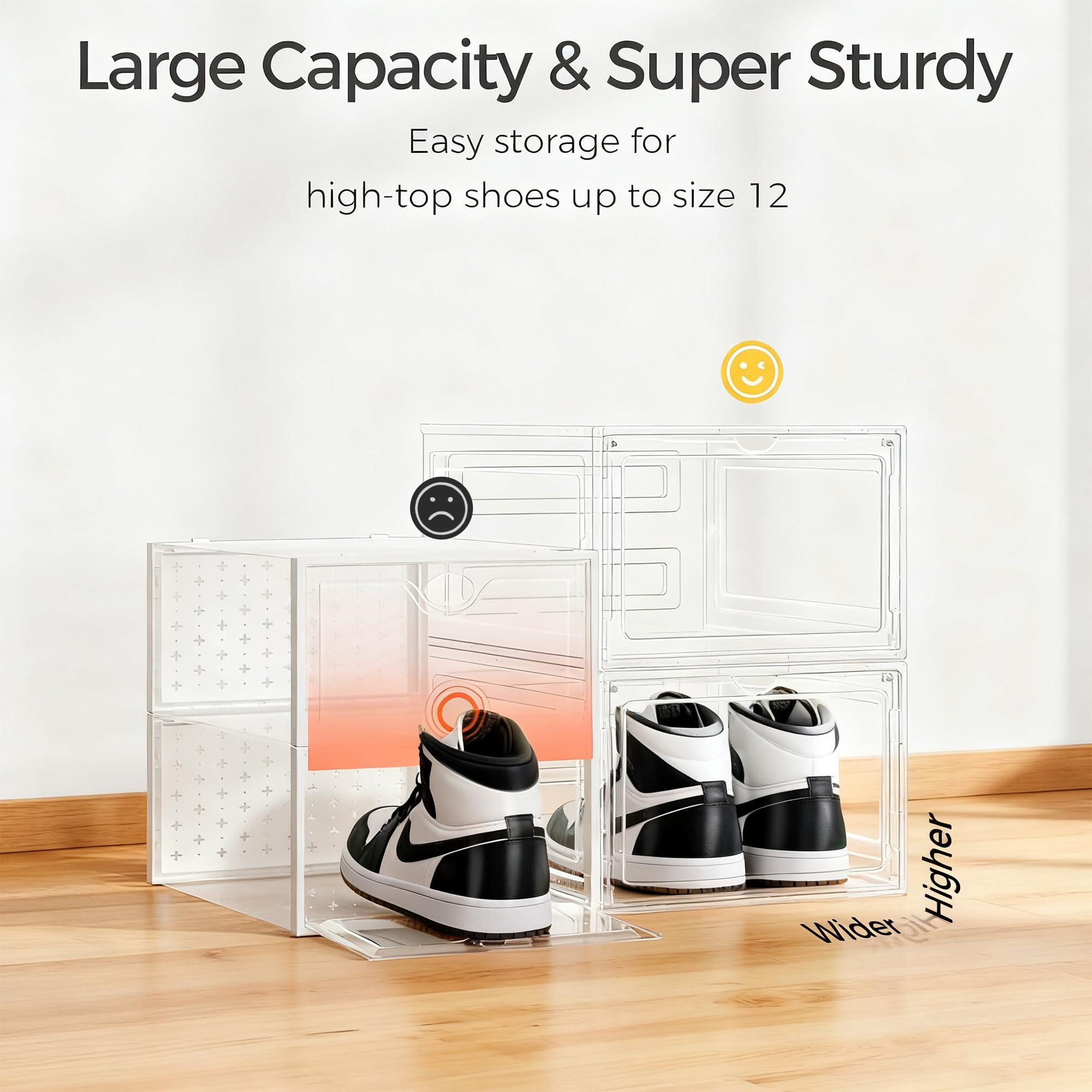 Upgraded Hard Shoe Storage Box 12 Pack XL Clear Shoe Organizer (12 Count)