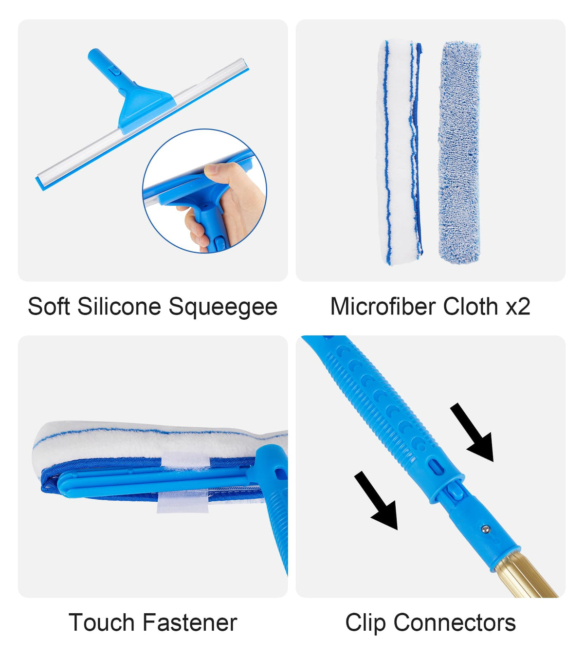 2 in 1 Window Squeegee Cleaning Kit with Aluminum Alloy Extension Poles