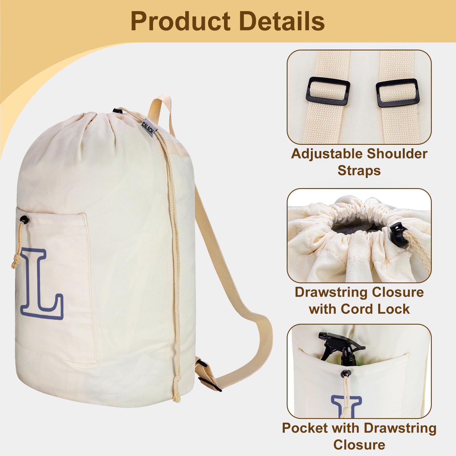 Laundry Bag Backpack Personalized Initial Canvas Laundry Bag