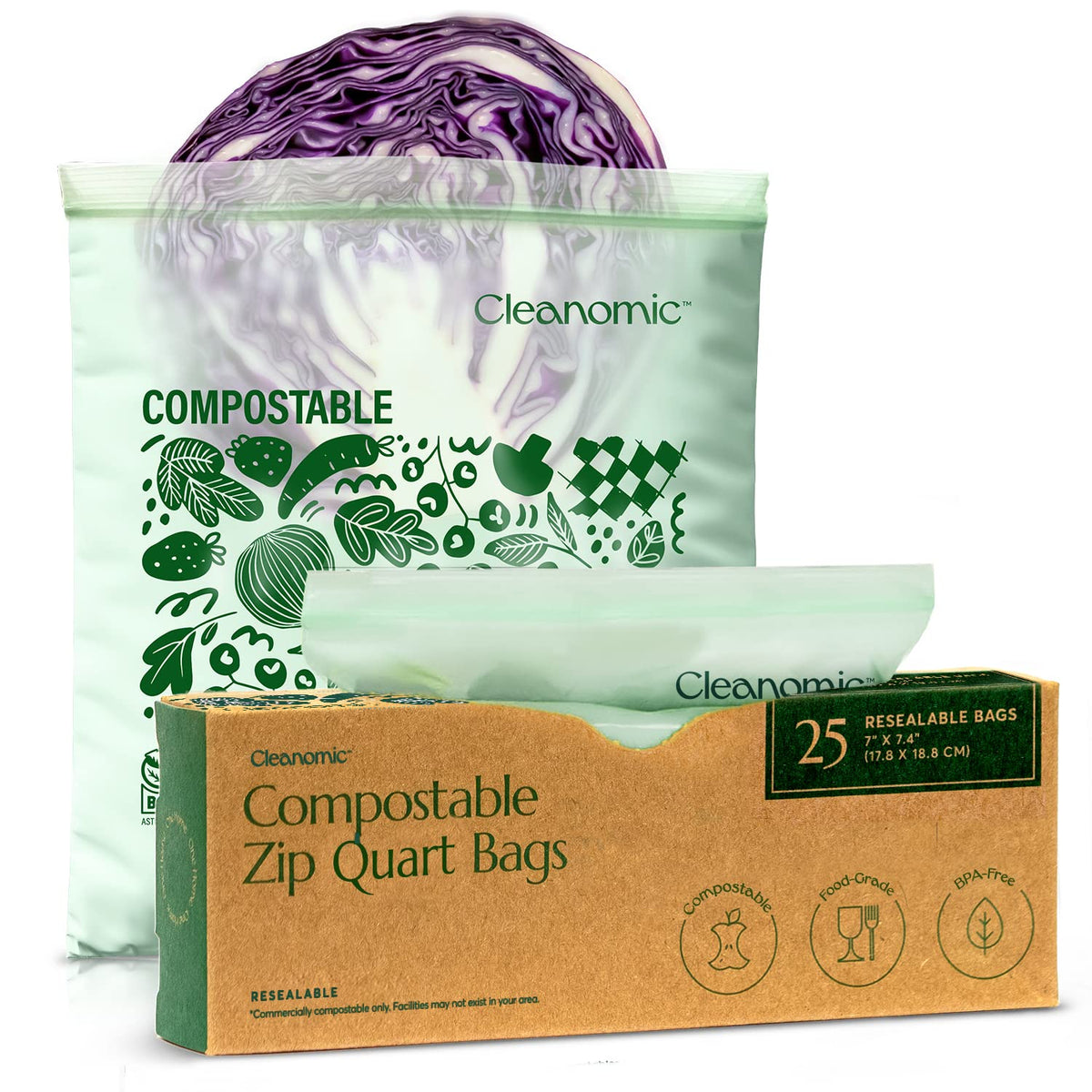 Compostable* Quart Size Food Storage Bags (25 Count)
