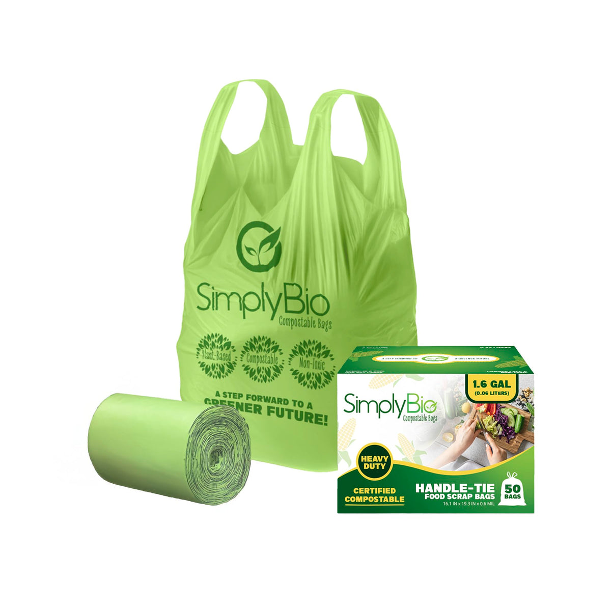 1.6 Gallon Compostable Trash Bags Liners Handle (50 Count)