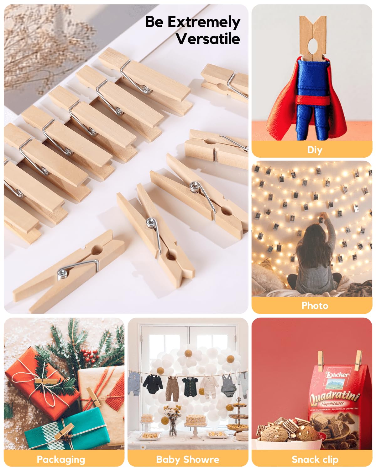 Clothes Pins Wooden Clothespins for Photo 1.77 Inch 50 PCS