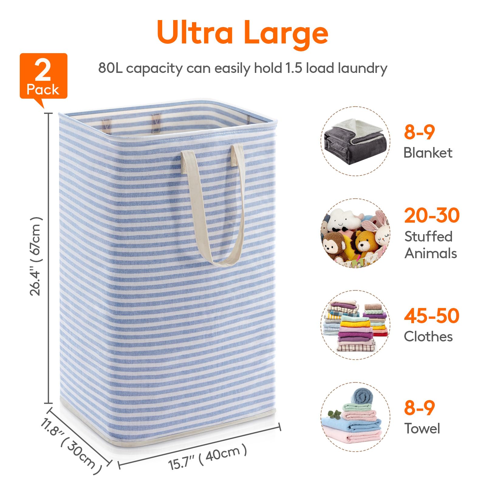 2 Pack Laundry Basket 80L Each (2 Count)