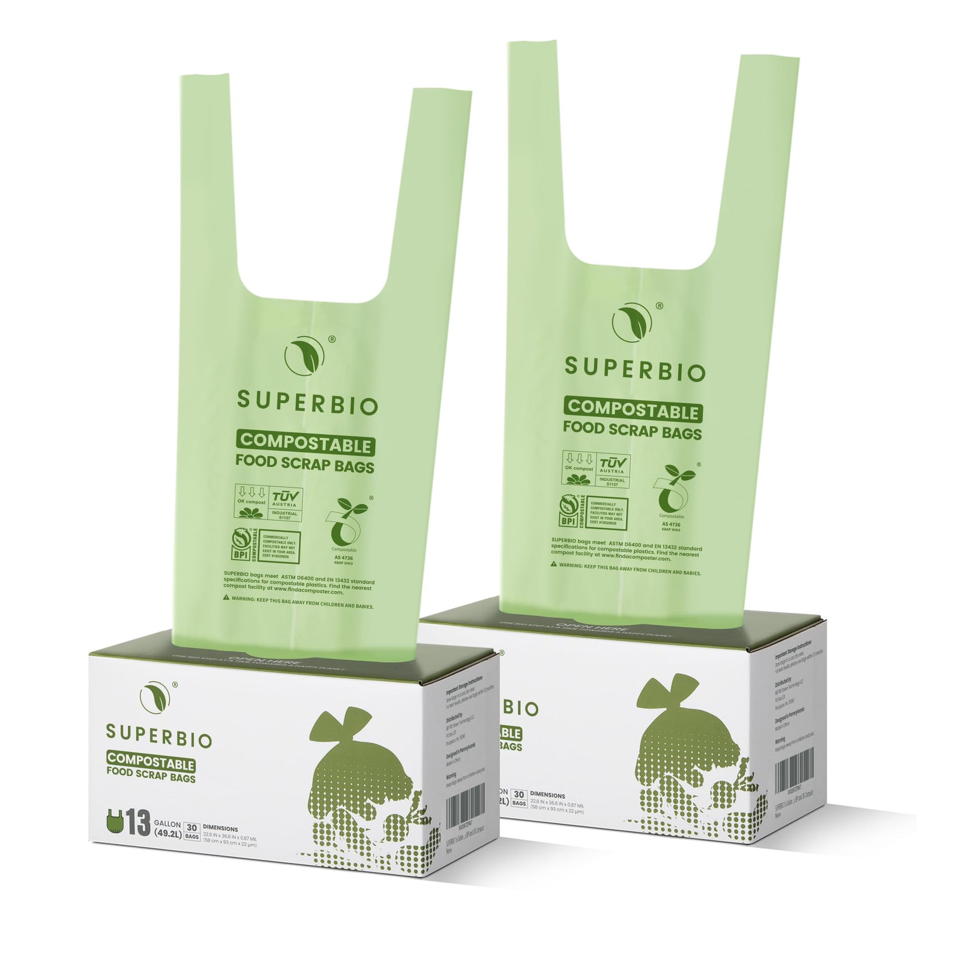 13 Gallon Handle Tie Compostable Food Waste Bags (60 Count)