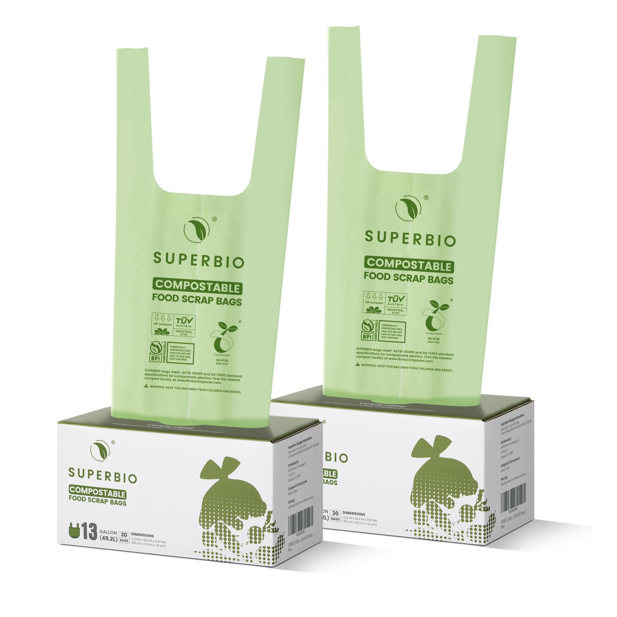 13 Gallon Handle Tie Compostable Food Waste Bags (60 Count)