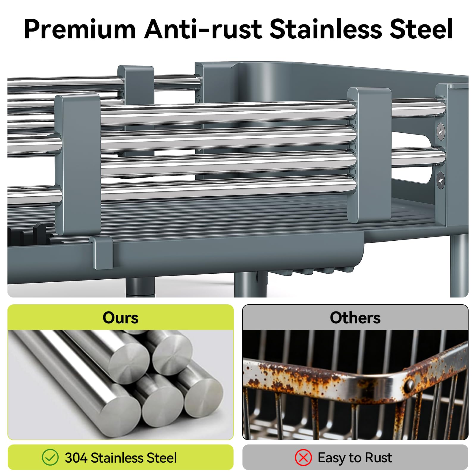 Extendable Stainless Dish Drying Rack for Kitchen Counter