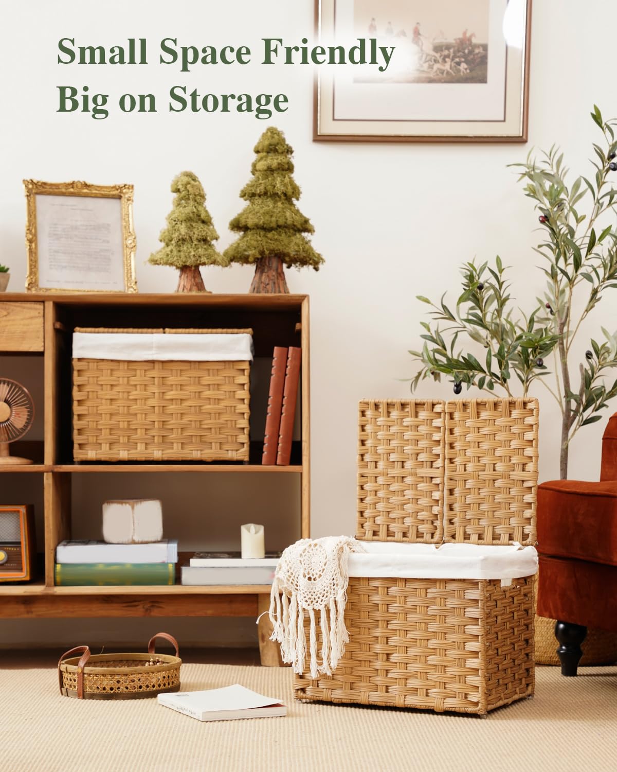 Storage Basket with Lid Woven Wicker Baskets