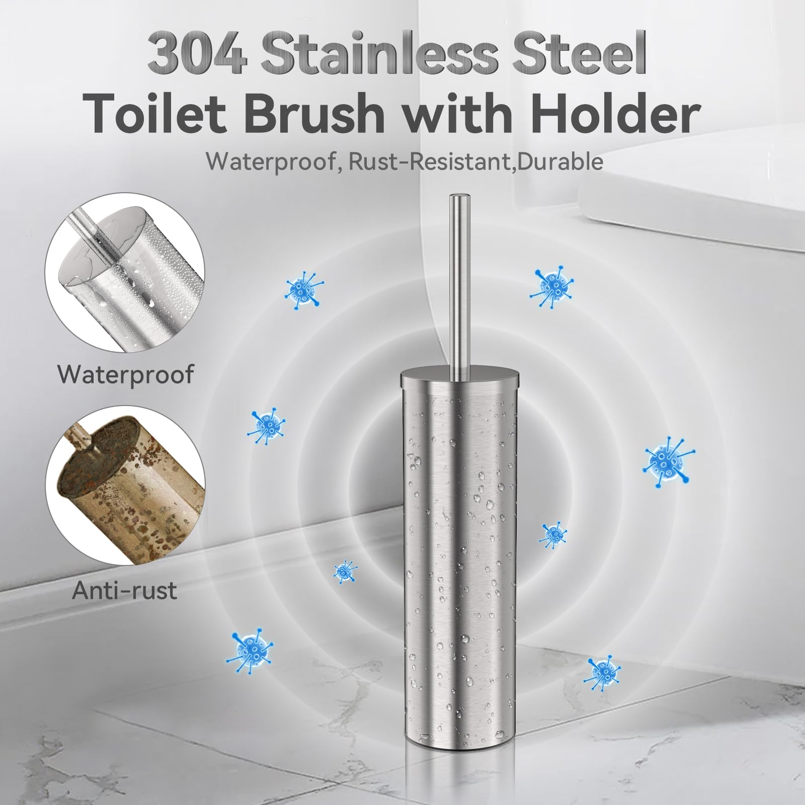 Stainless Steel Toilet Bowl Brush and Holder for Bathroom