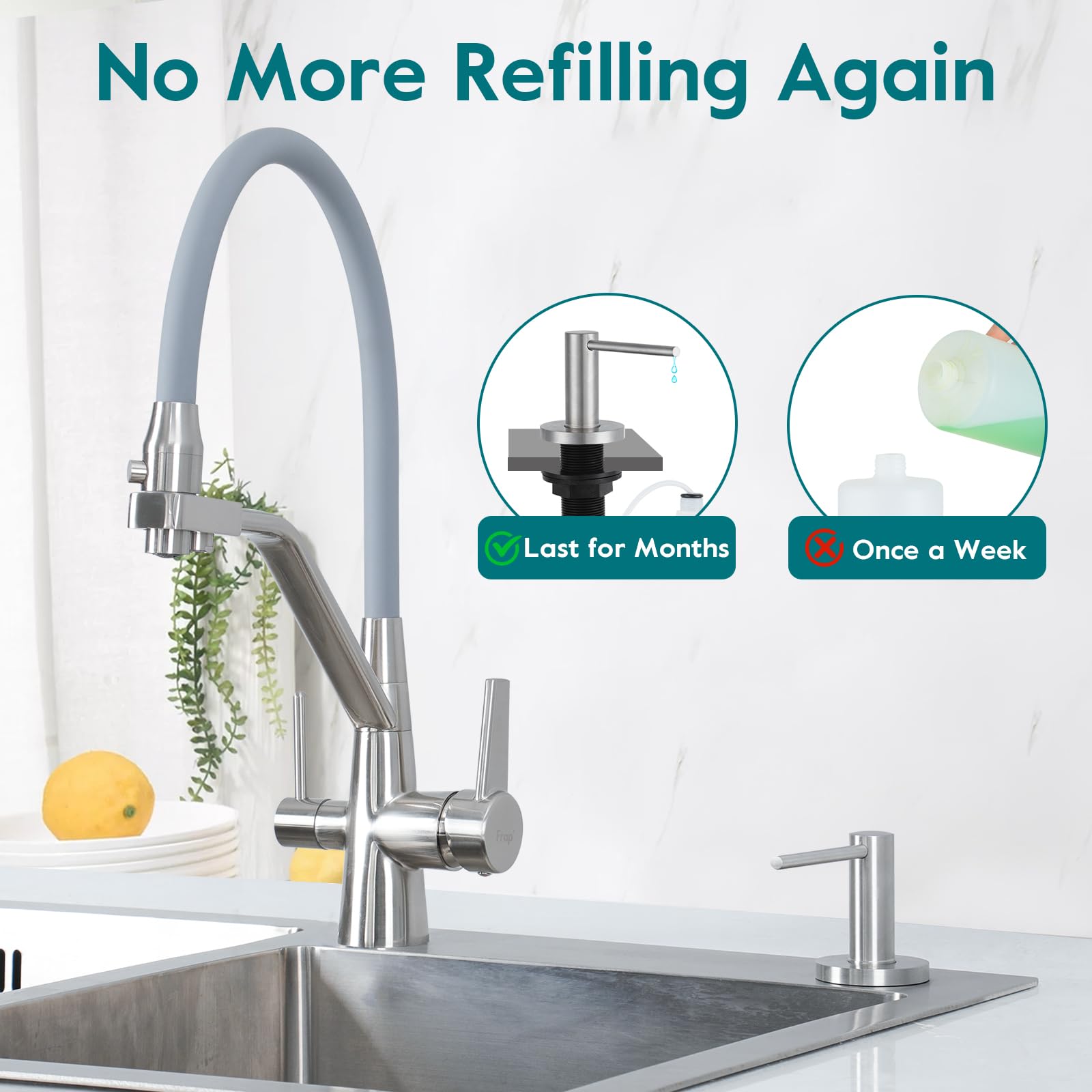 Upgraded Soap Dispenser for Kitchen Sink Brushed Nickel