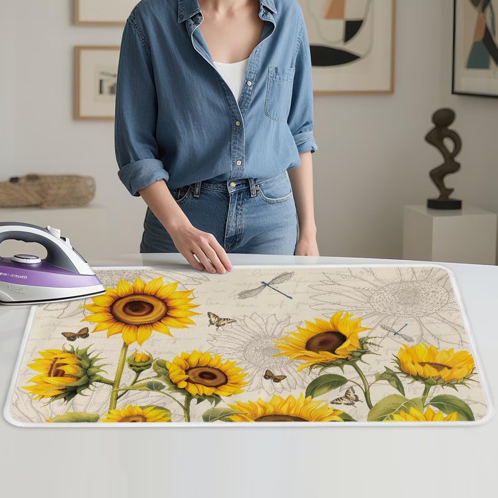 Sunflower Ironing Mat Pad for Table Portable Travel Iron Blanket Vintage Ironing Board Covers Tribal Pressing Mat Heat Press Pads 32x16 Inches