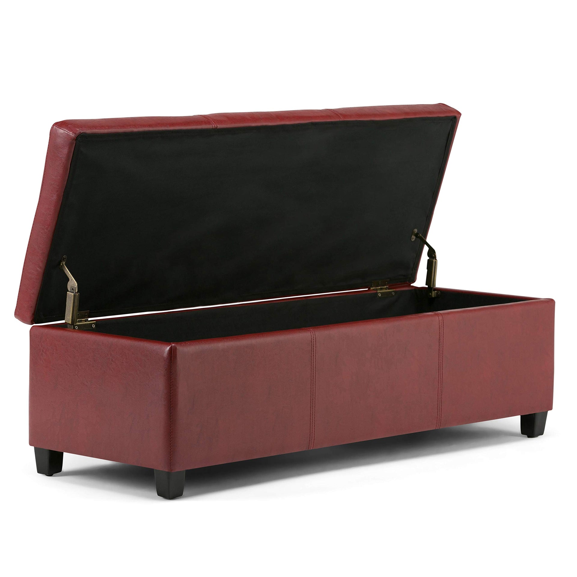 Avalon 48" Wide Vegan Leather Storage Ottoman in Red