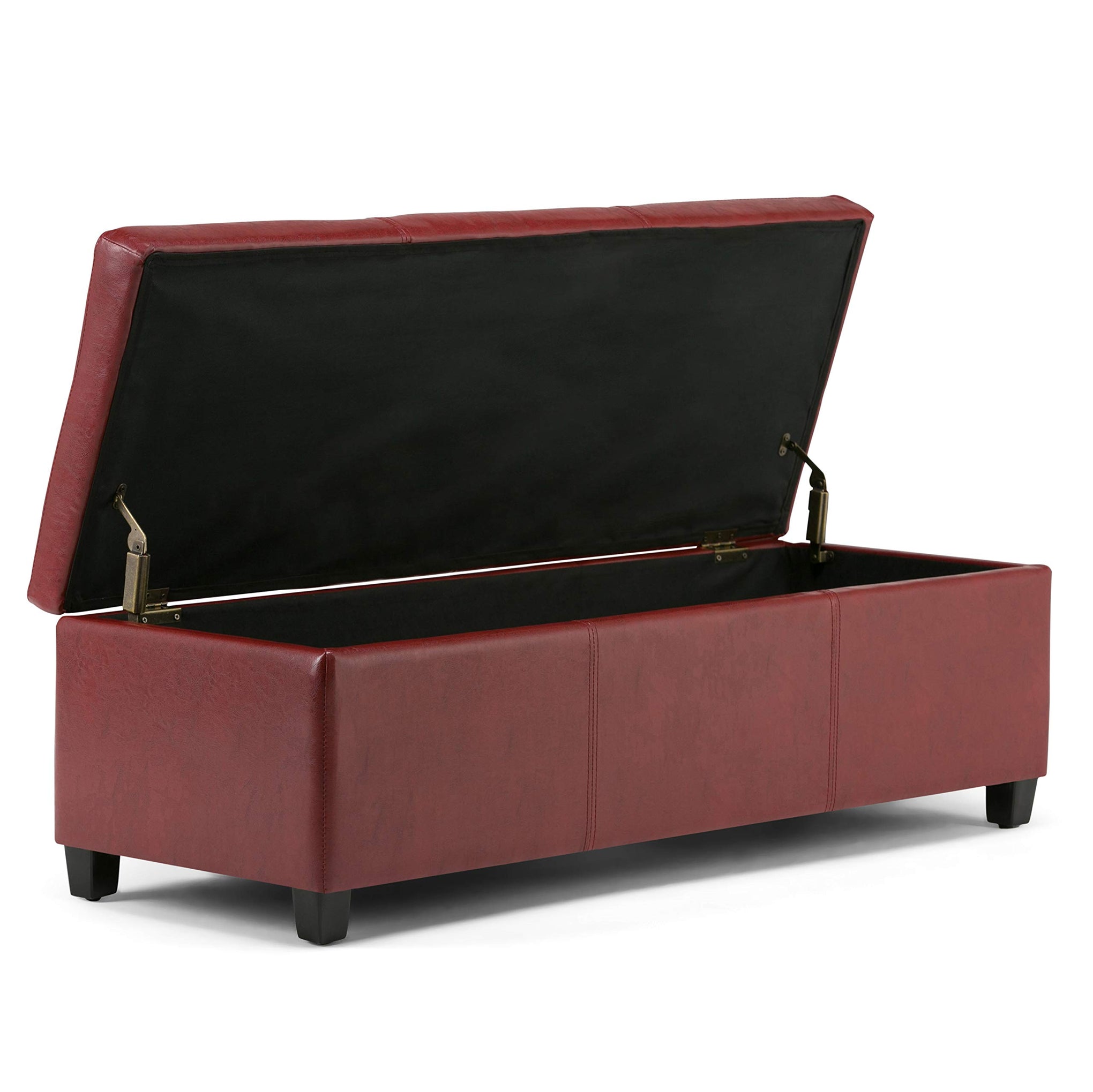 Avalon 48" Wide Vegan Leather Storage Ottoman in Red