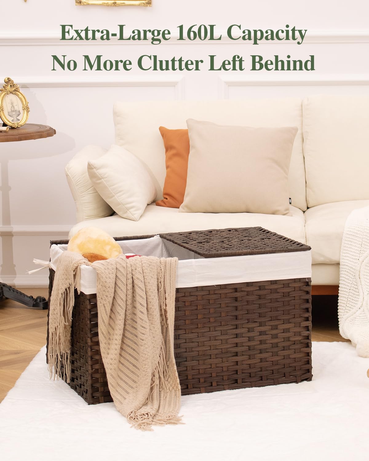 Storage Basket with Lid Wicker Baskets for Storage