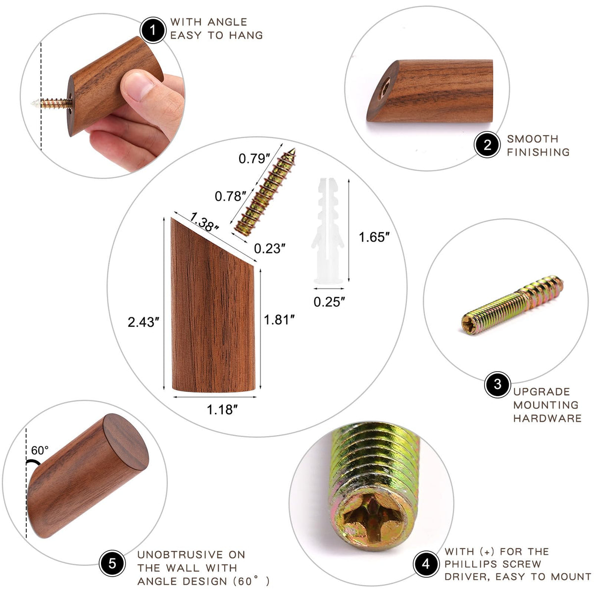 Wood Wall Hooks (6 Count)