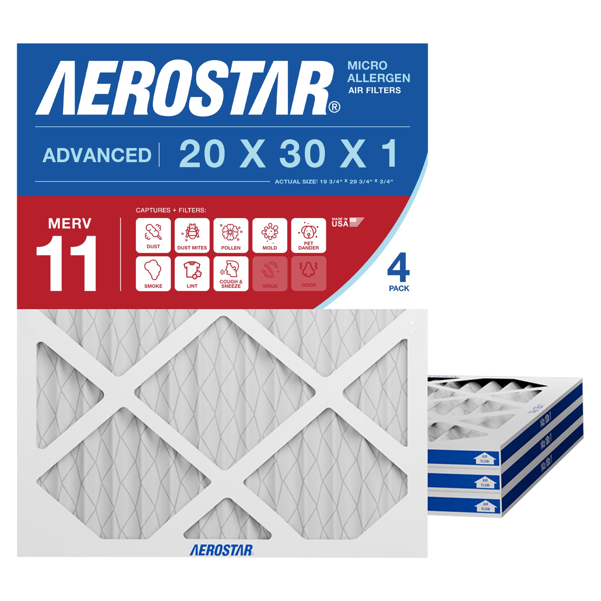 Air Filter 20x30x1 MERV 11 AC Filter (4 Count)