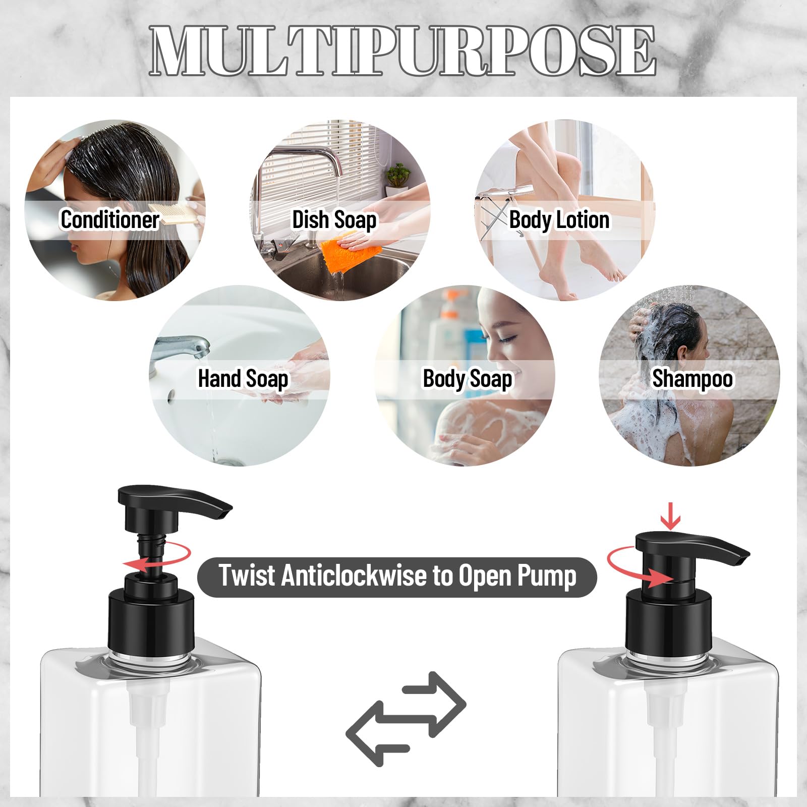 6 Pcs Shampoo and Conditioner Dispenser Bottles 16oz Modern Shower Soap Bottles with Pump (6 Count)