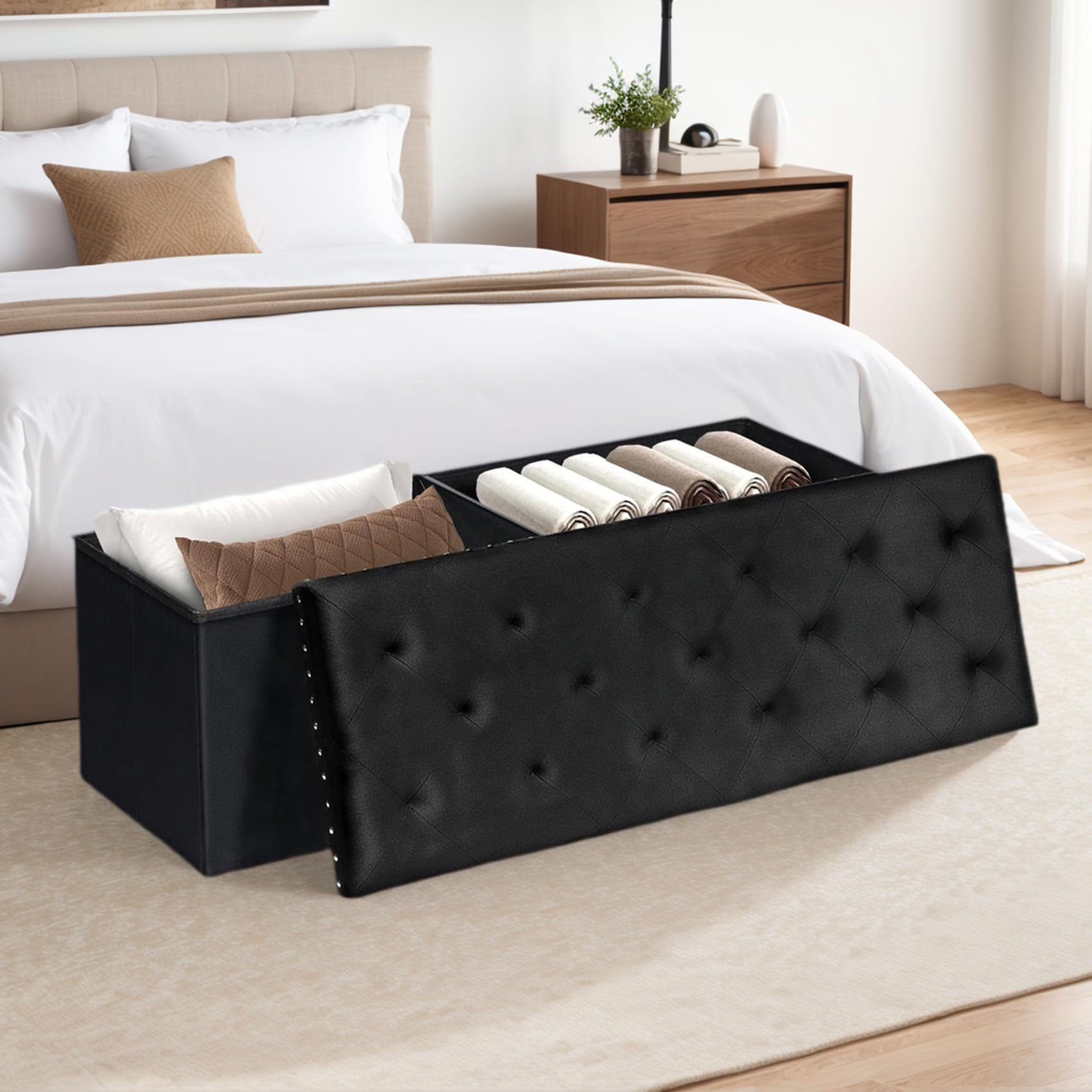 Velvet Storage Ottoman Bench