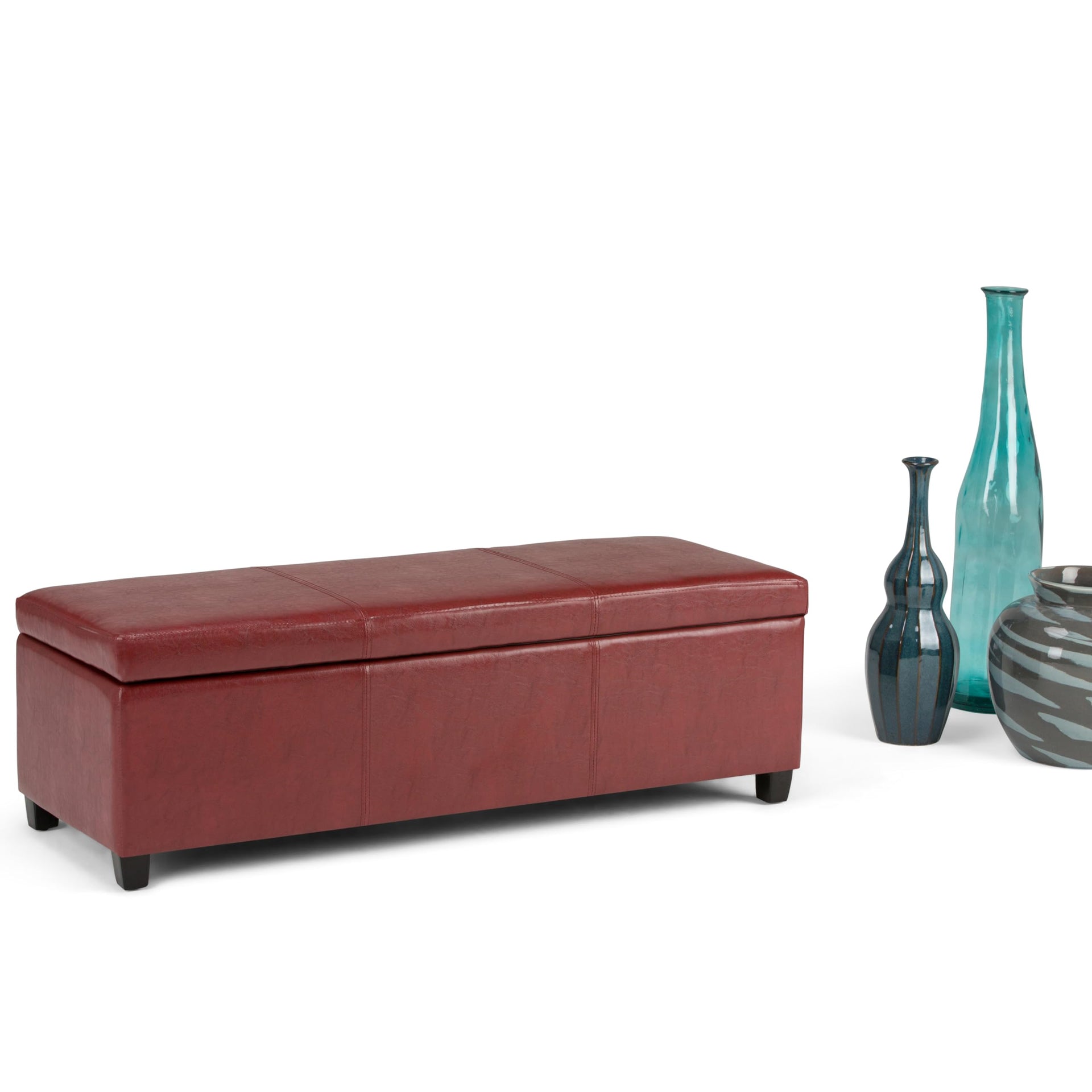 Avalon 48" Wide Vegan Leather Storage Ottoman in Red