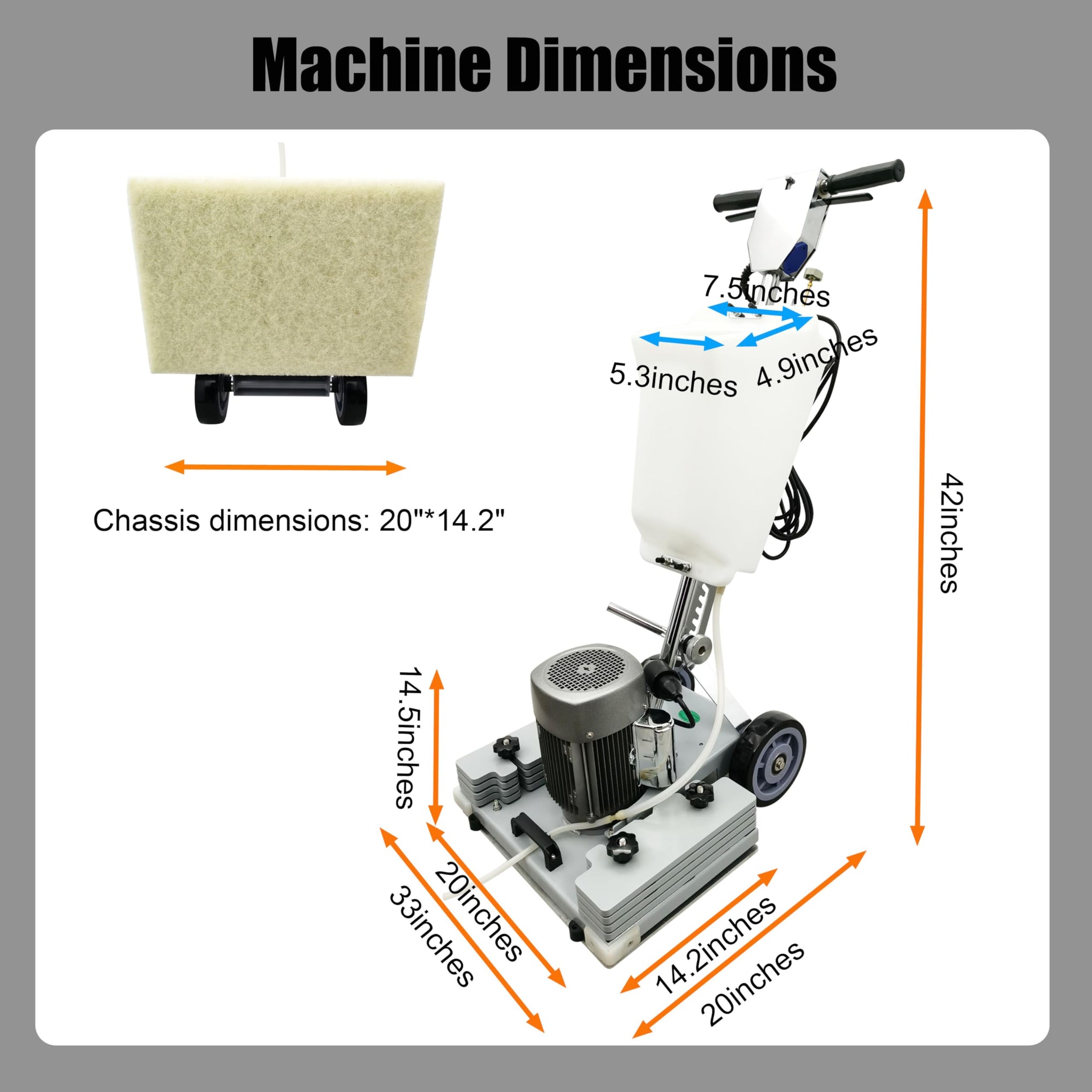 110V 20"*14.2" Floor Grinding Scrubber Buffer Polisher Machine Square Chassis Clean Polish Wax Renovate Step Gymnasiums Shops Hotels Office Exhibition Hard Ground