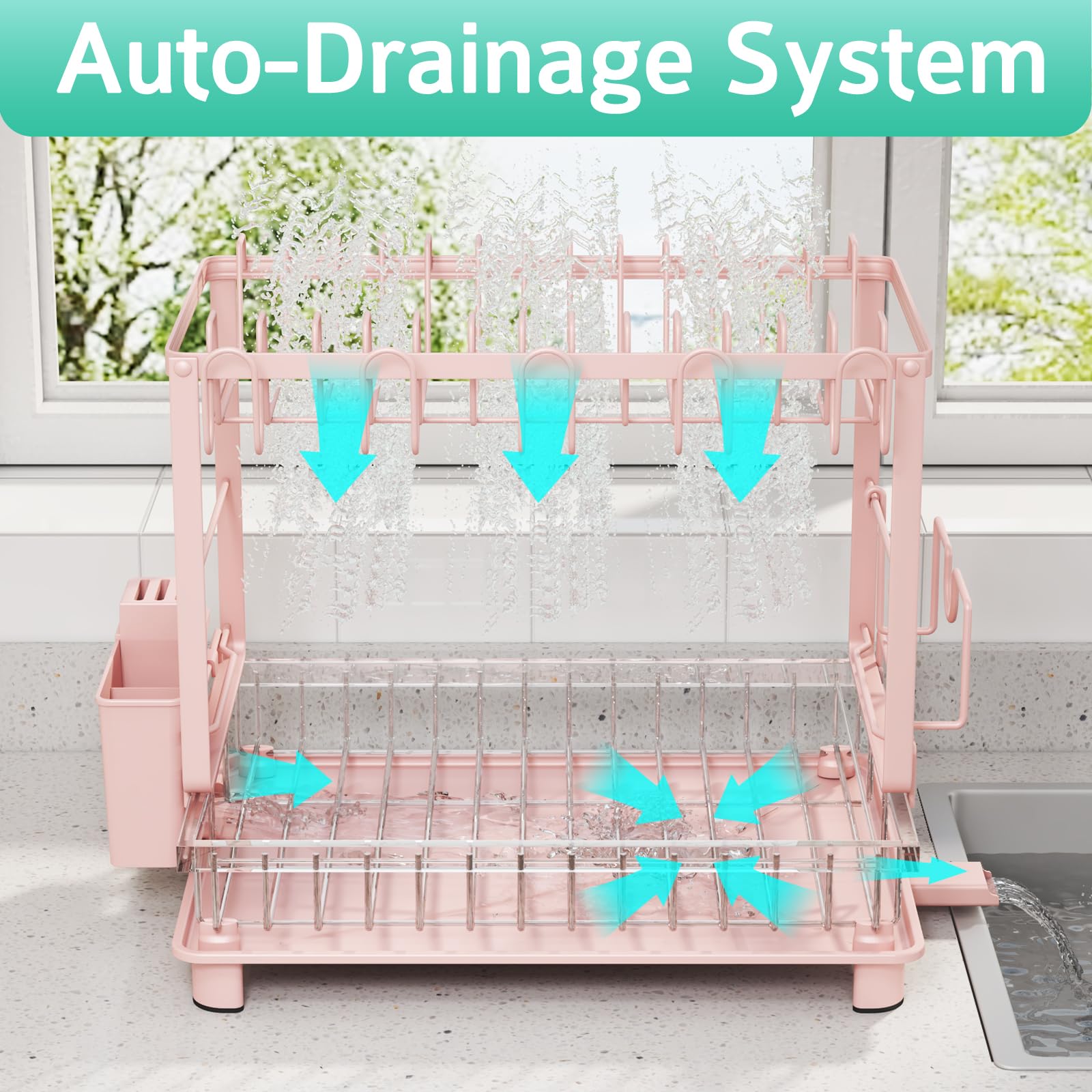 2 Tier Dish Drying Rack for Kitchen Counter